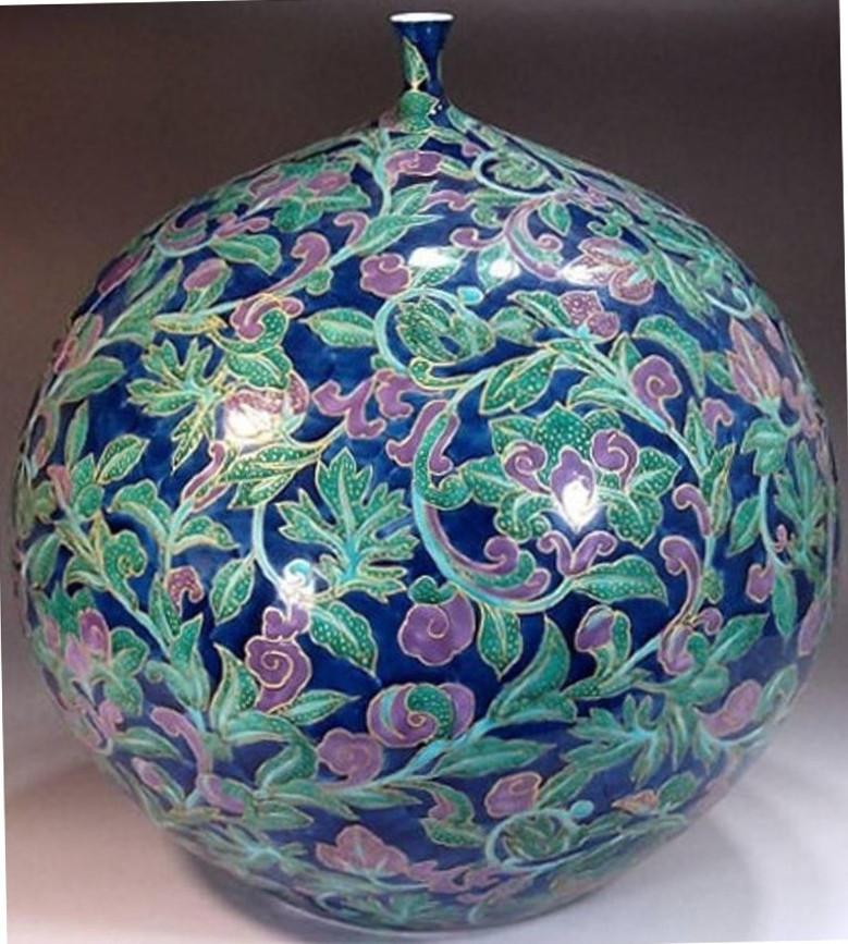 Contemporary Japanese Green Black Porcelain Vase by Master Artist 1