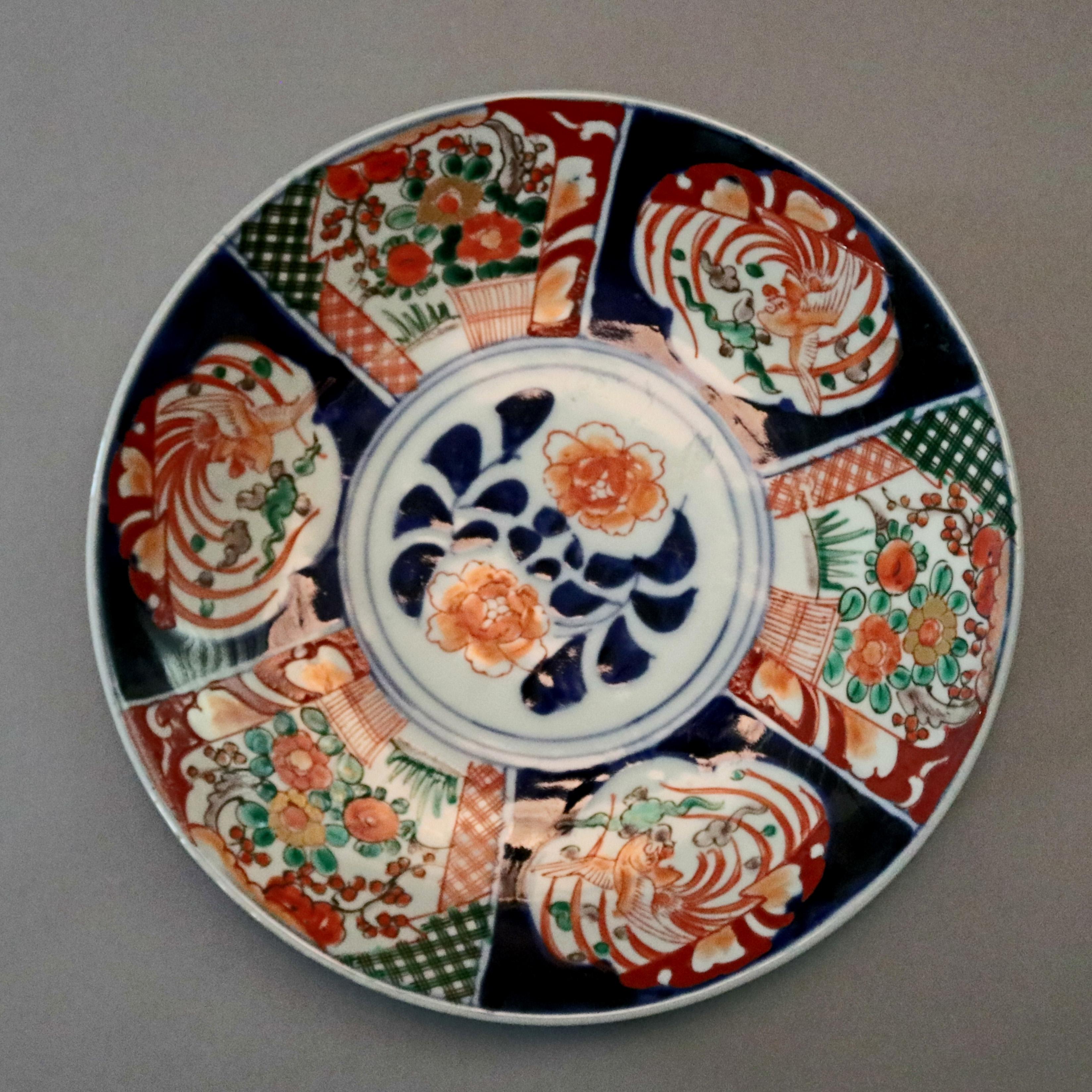 Japanese Imari Hand Enameled Floral and Phoenix Porcelain Charger, 20th Century 3