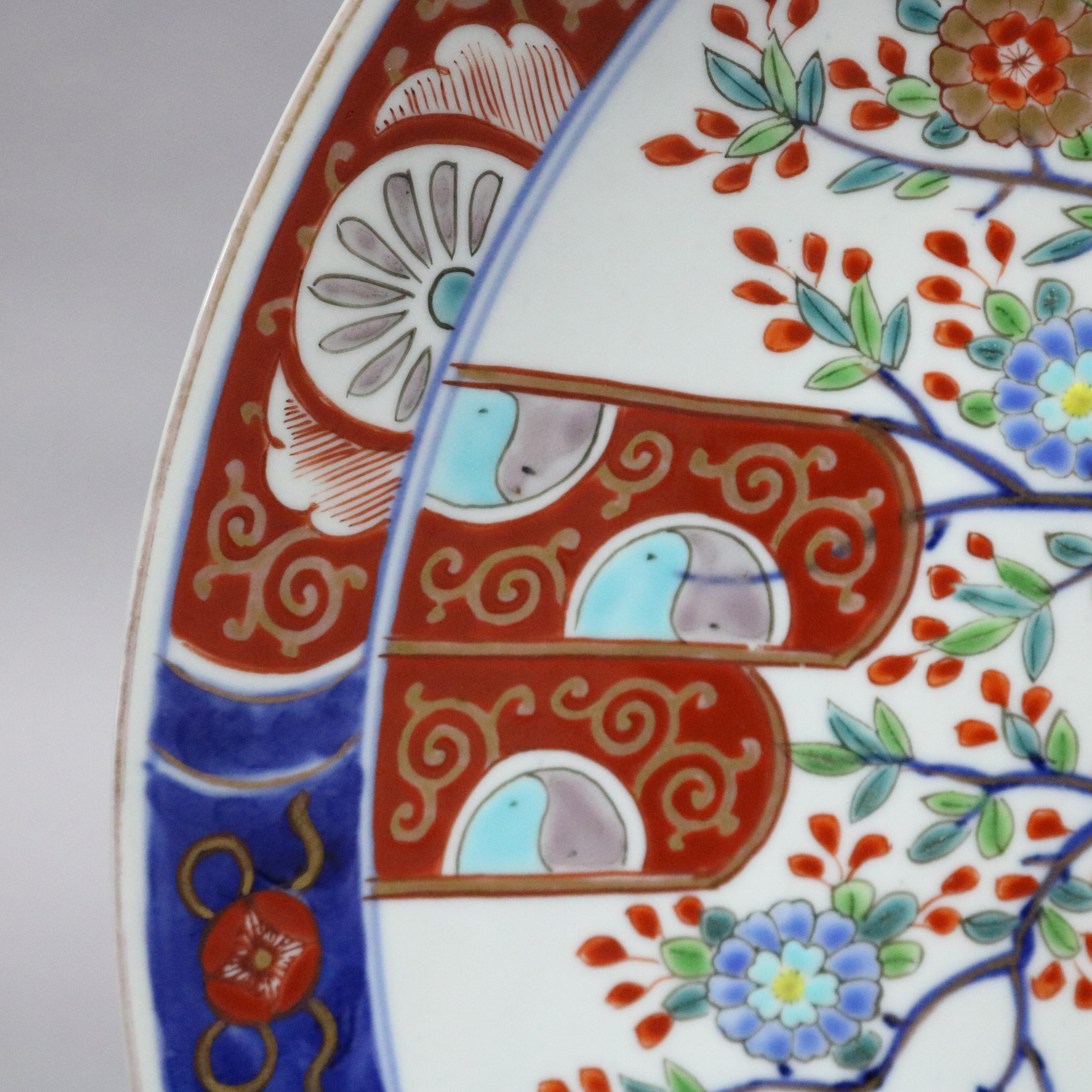 20th Century Japanese Imari Hand Enameled Porcelain Pictorial Charger