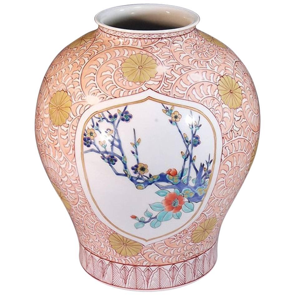 Blue Peach Gold Porcelain Vase by Japanese Master Artist