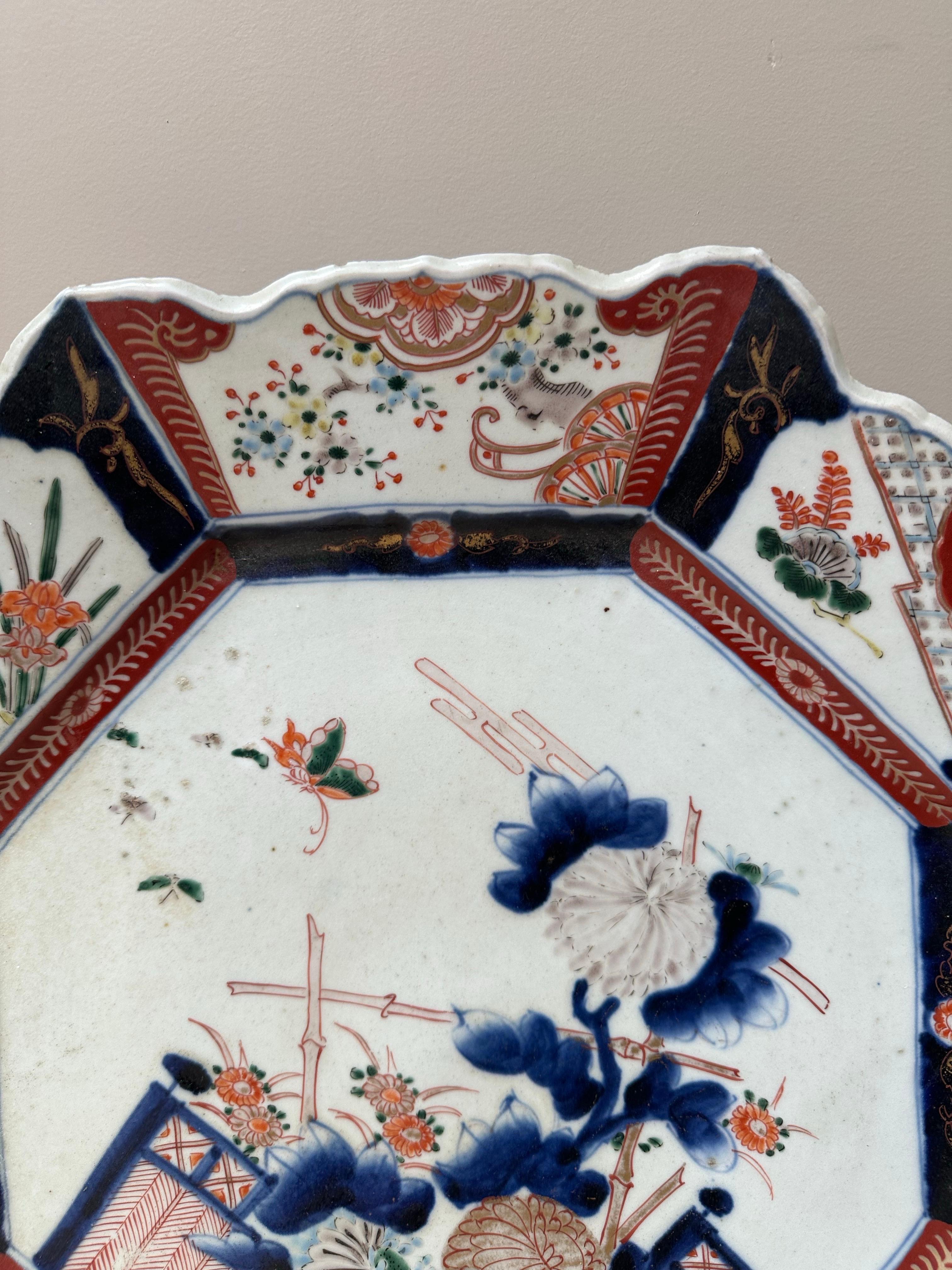 Japanese Imari Octagonal Plate, Hand-Painted Porcelain, Meiji Era For Sale 6
