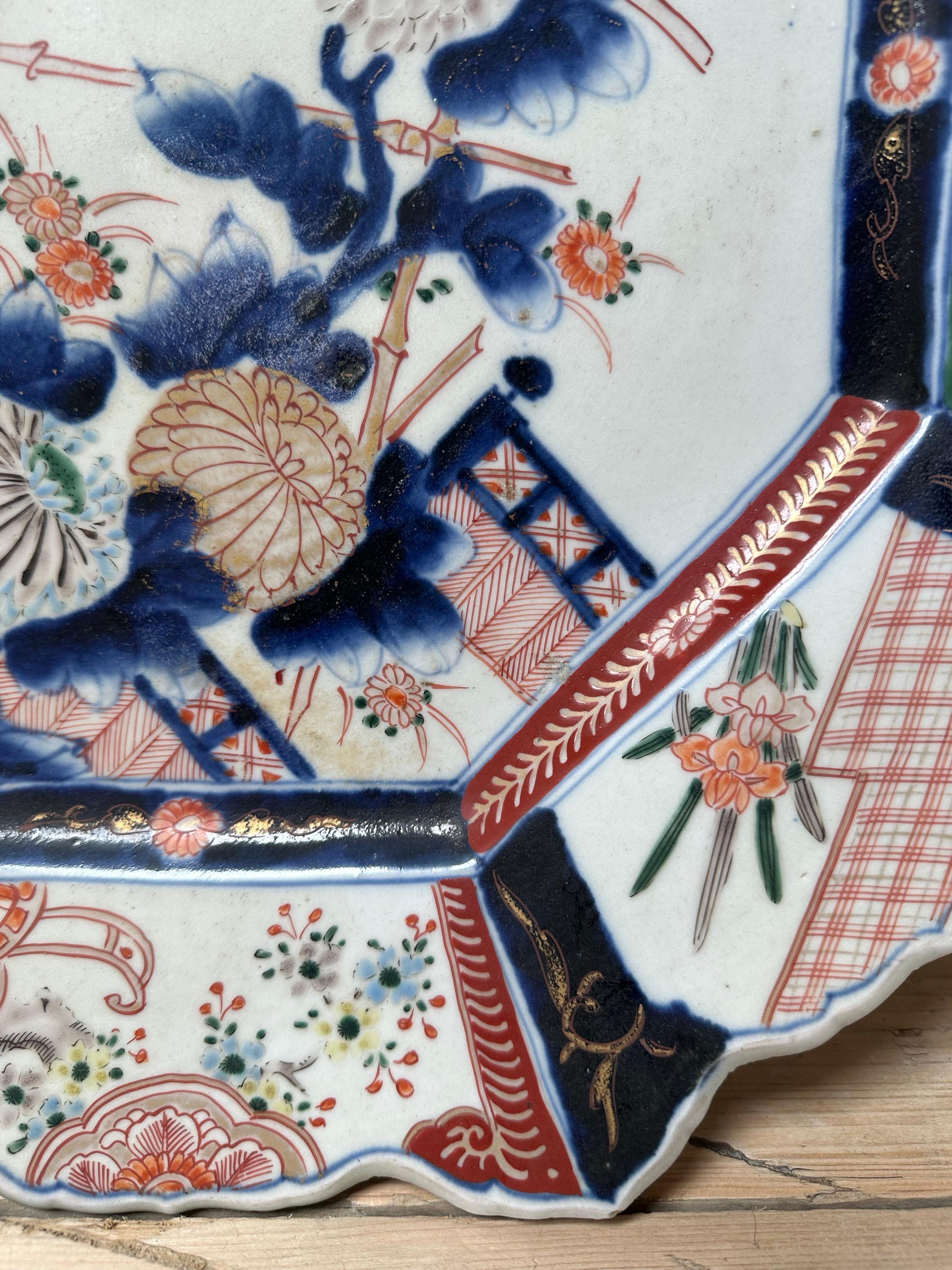 Japanese Imari Octagonal Plate, Hand-Painted Porcelain, Meiji Era For Sale 8