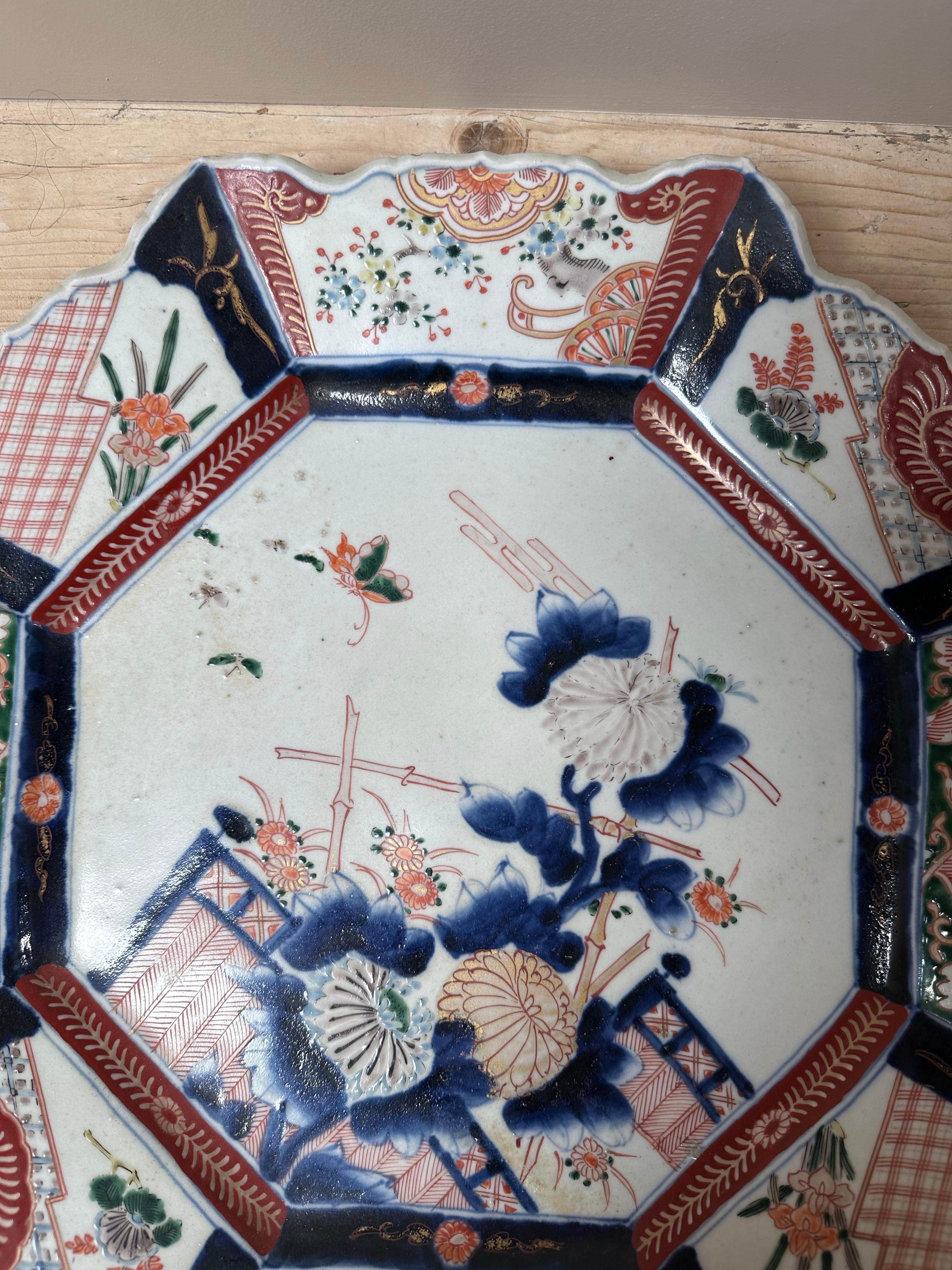 Japanese Imari Octagonal Plate, Hand-Painted Porcelain, Meiji Era For Sale 10