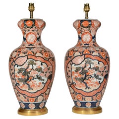Japanese Imari Palette Pair of 19th Century Porcelain Table Lamps