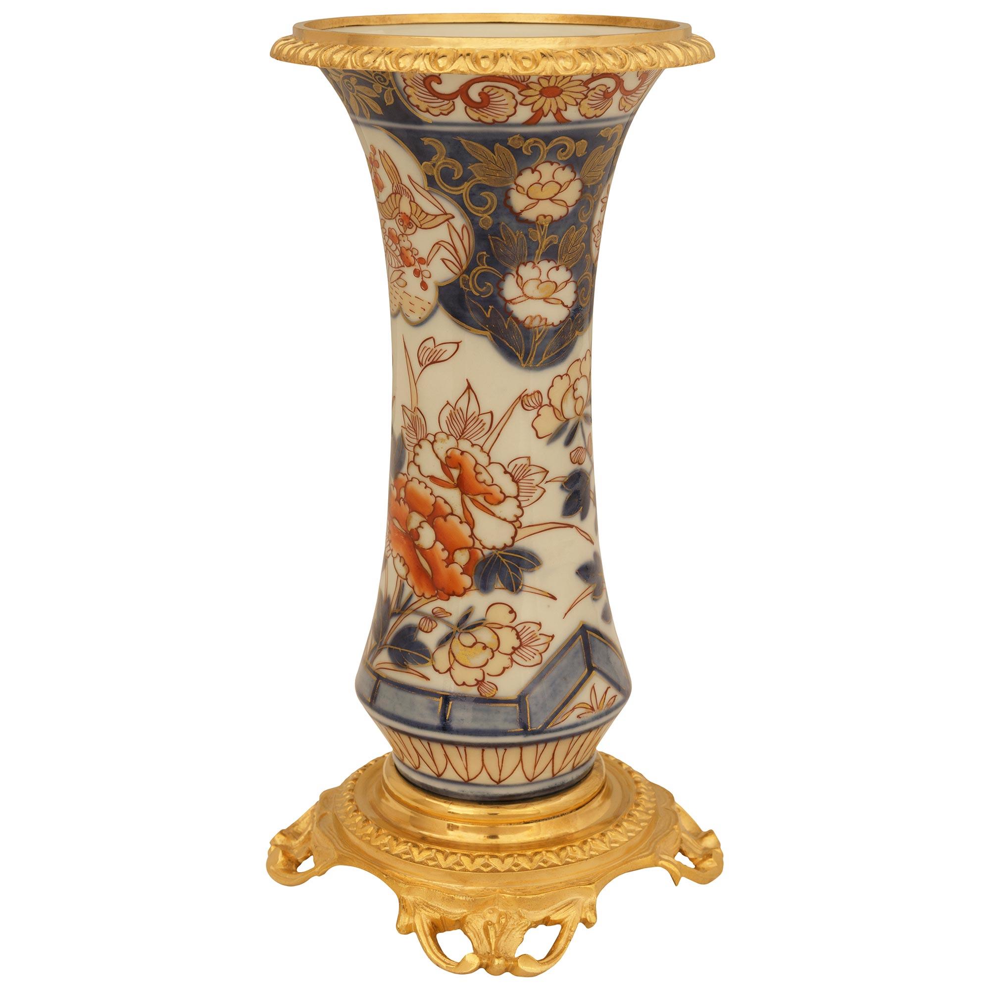 Japanese Imari Porcelain and French Louis XV st. Ormolu mounted vases In Good Condition For Sale In West Palm Beach, FL