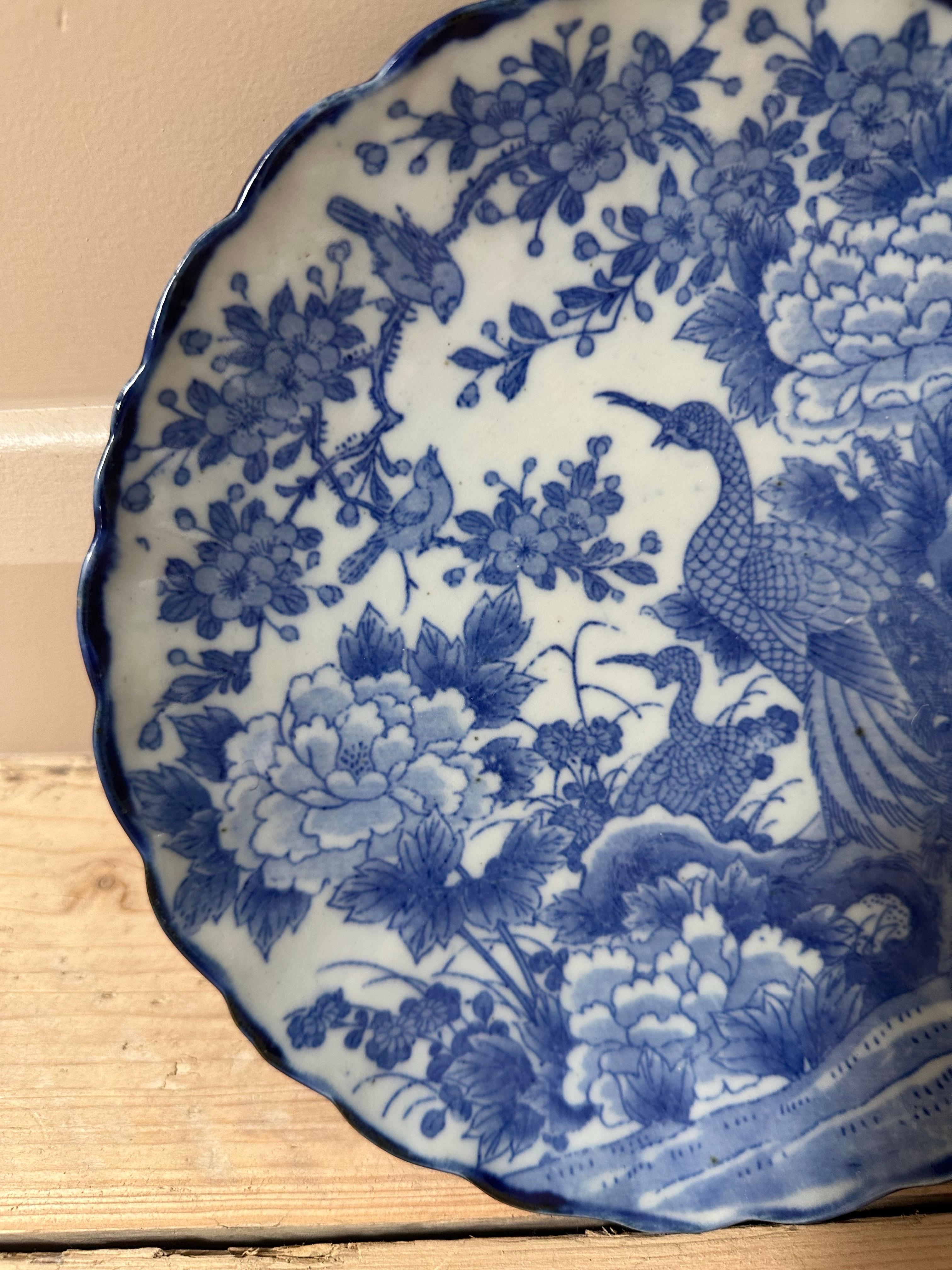 Hand-Painted Japanese Imari Porcelain, Blue & White Plate, Meiji Era, (1868-1912) For Sale