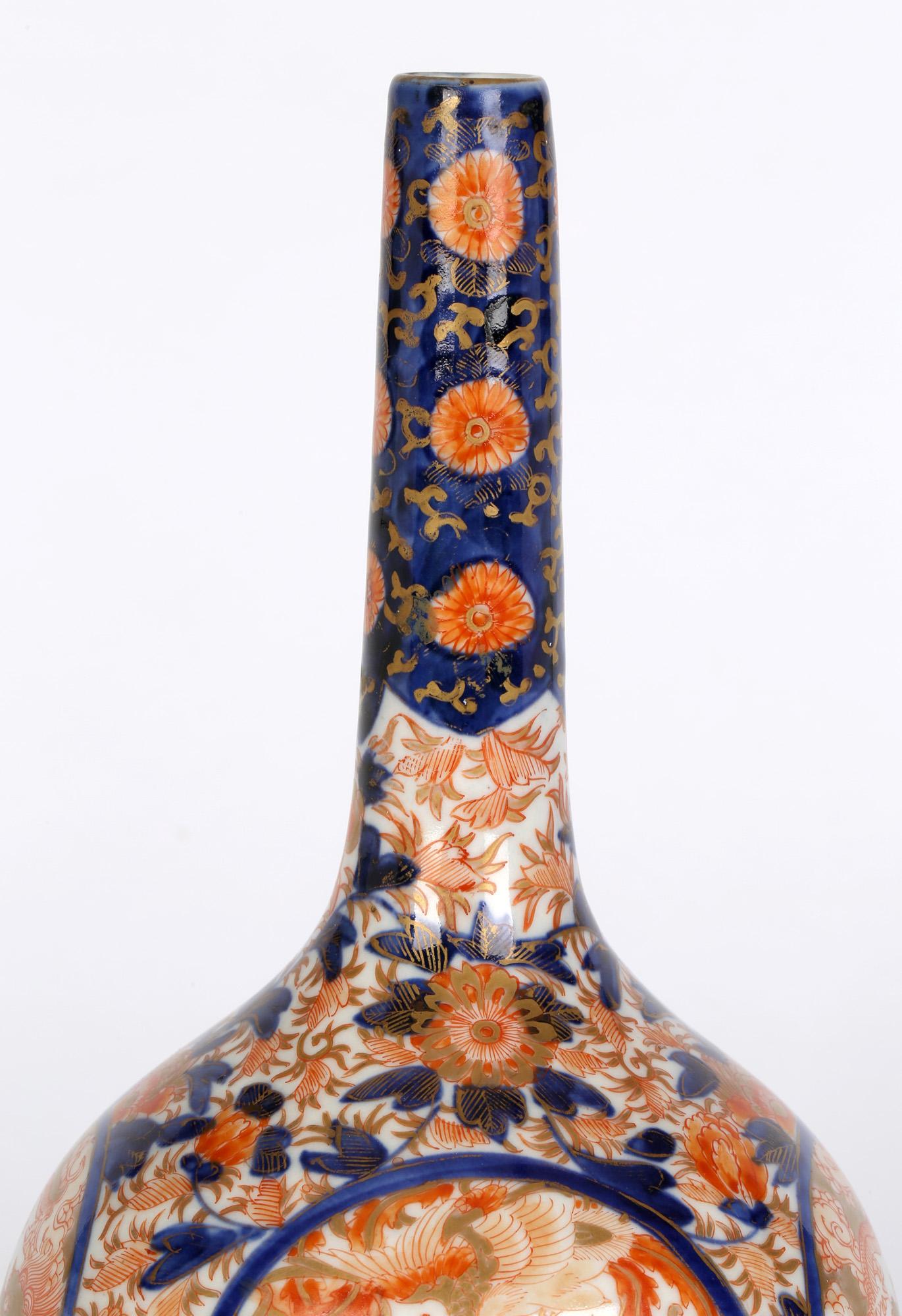 Japanese Imari Porcelain Bottle Vase with Dragons and Ho Ho Birds 4