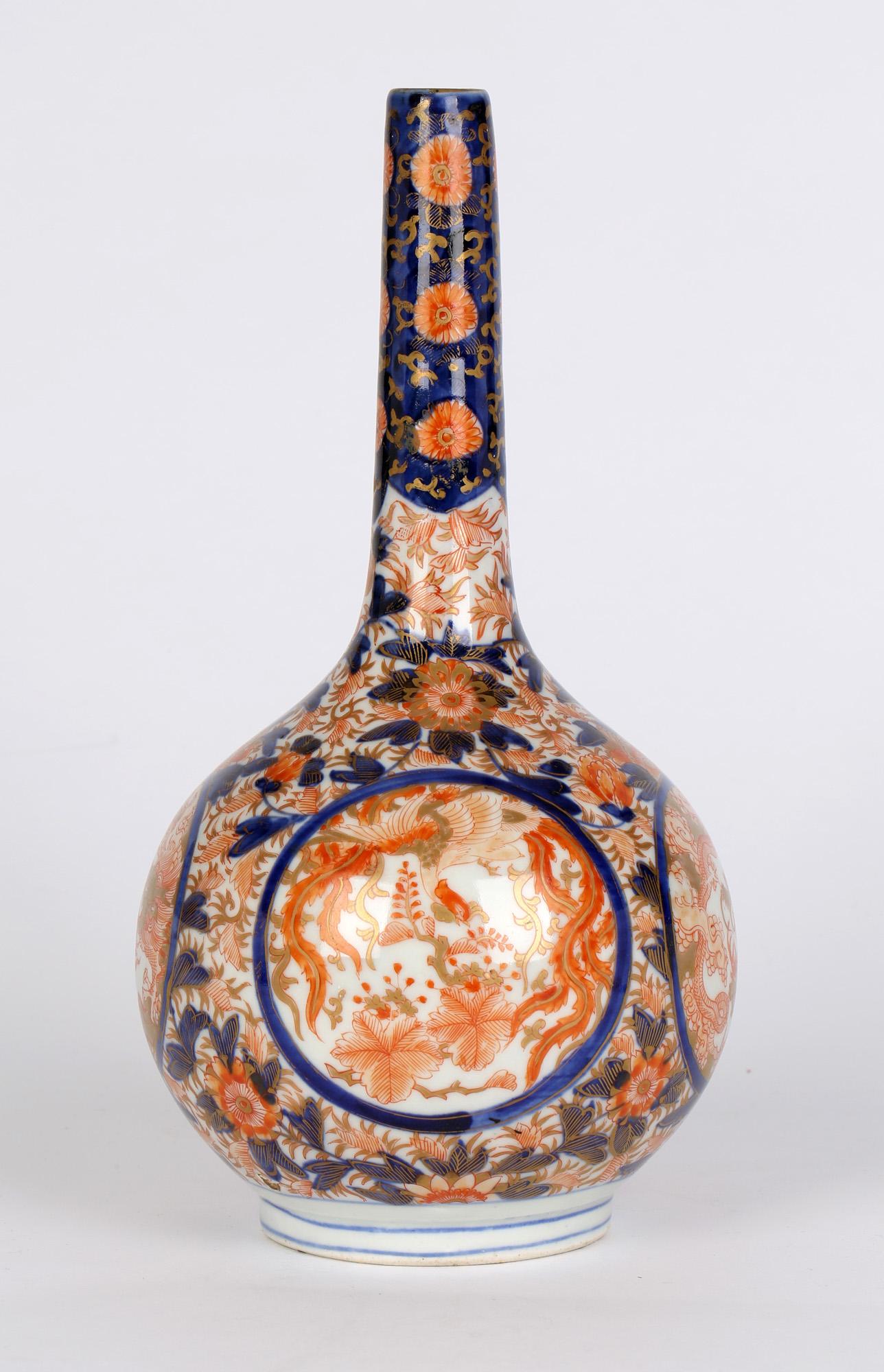Japanese Imari Porcelain Bottle Vase with Dragons and Ho Ho Birds 3