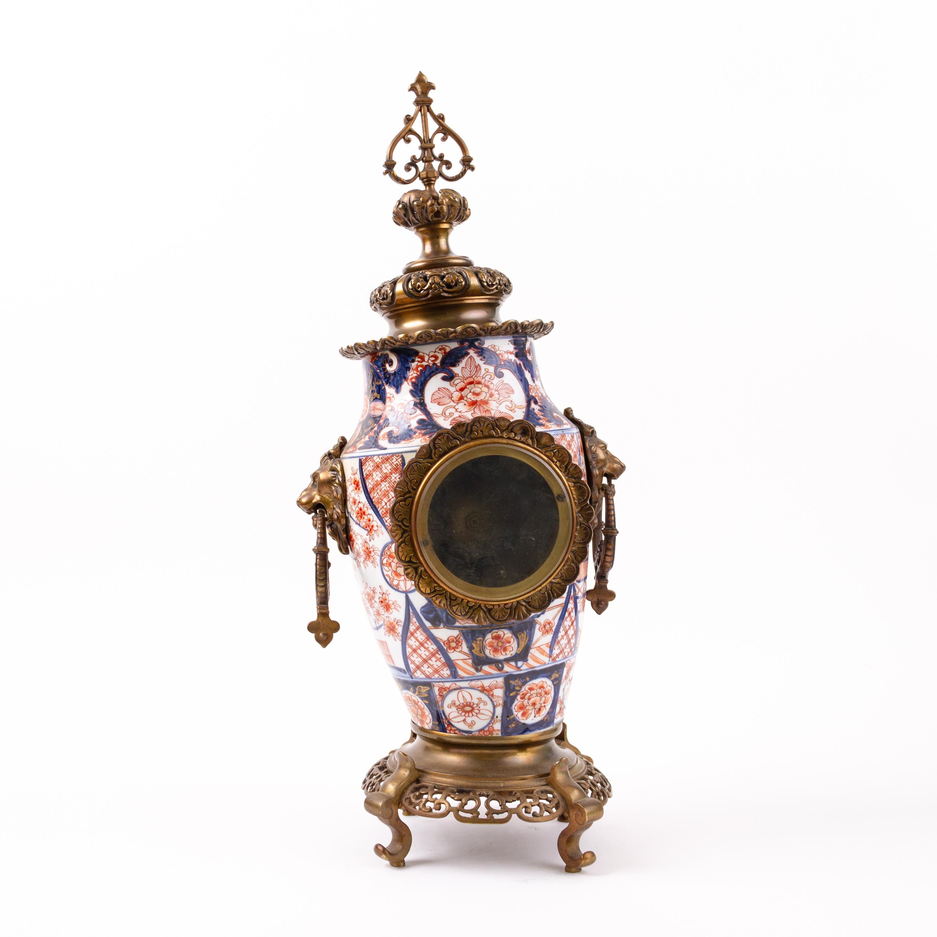 19th Century Japanese Imari Porcelain Bronze Mounted French Mantle Clock 19thC For Sale