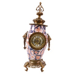 Antique Japanese Imari Porcelain Bronze Mounted French Mantle Clock 19thC