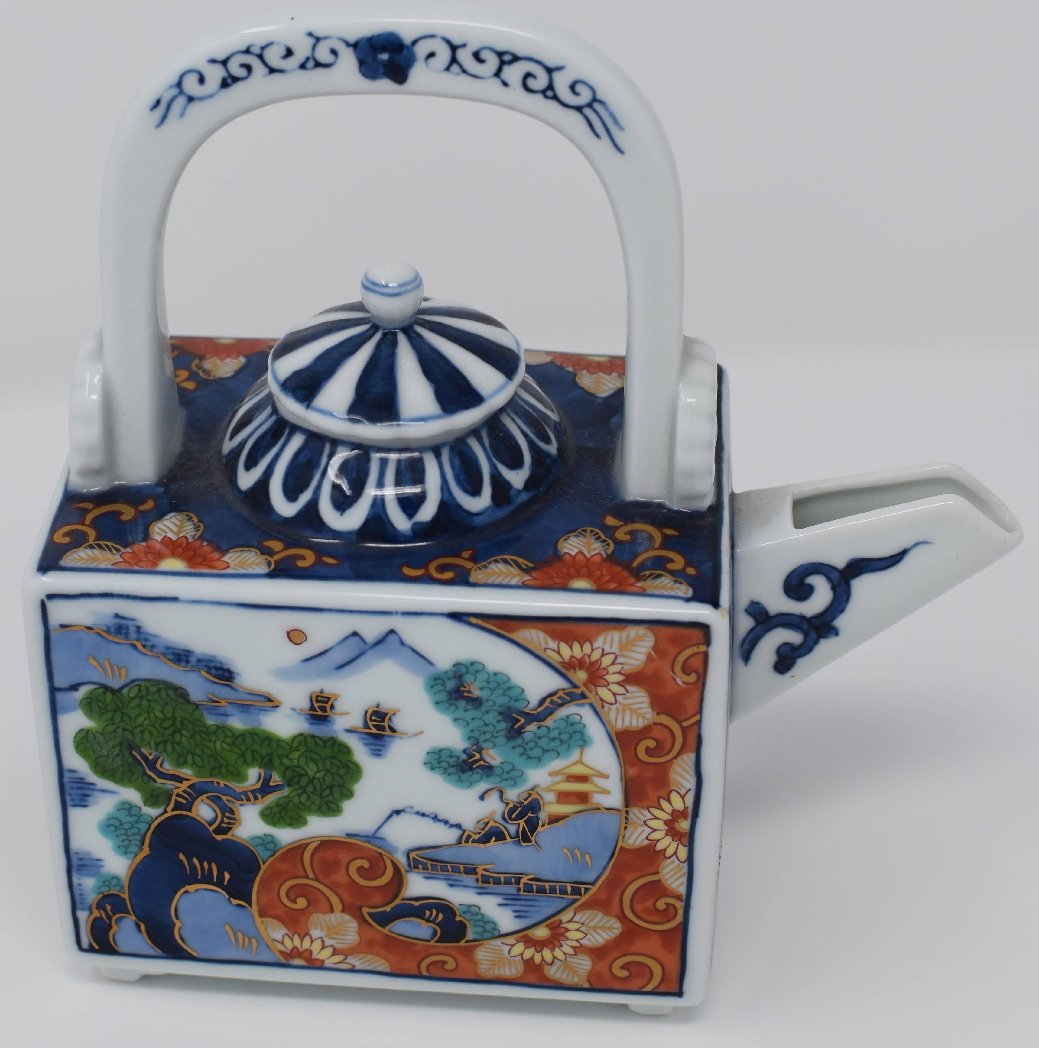 Edo Japanese Contemporary Red Blue Green Porcelain Ceremonial Sake Server/Tea Set  For Sale