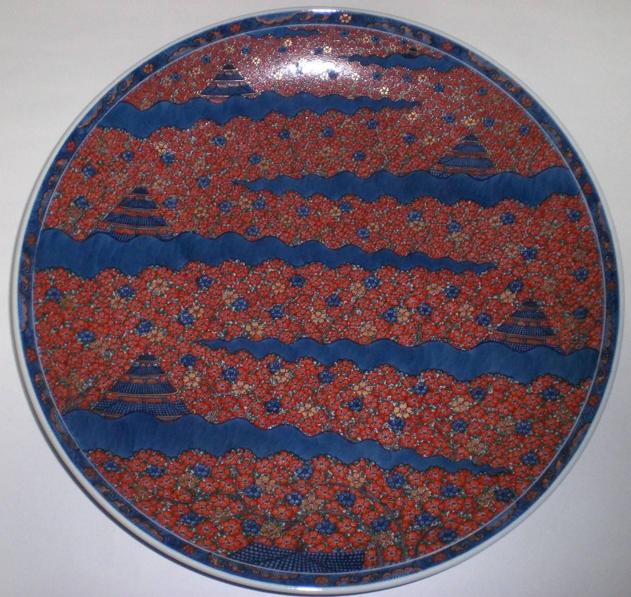 Japanese Imari Porcelain Charger by Master Artist (1931-2009), in Red and Blue 6