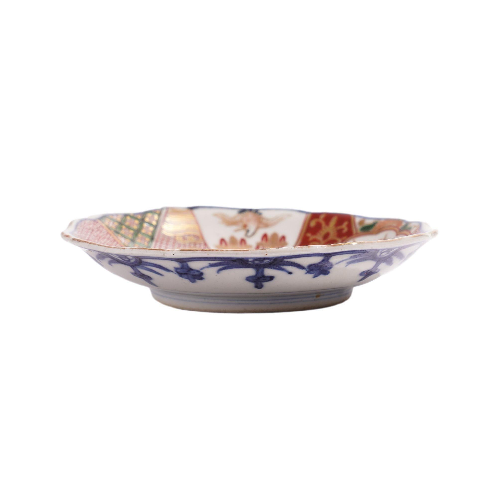 Porcelain Japanese Imari porcelain footed saucer, c. 1840 For Sale