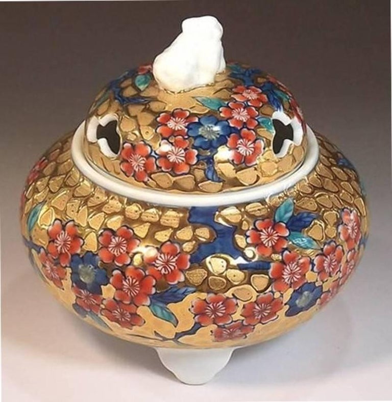 Japanese Imari Porcelain Incense Burner by Master Artist, 'Cherry