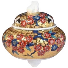 Japanese Imari Porcelain Incense Burner by Master Artist, 'Cherry Blossom Serie'