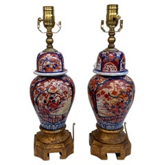 Japanese Imari Porcelain Urn Lamps, a Pair