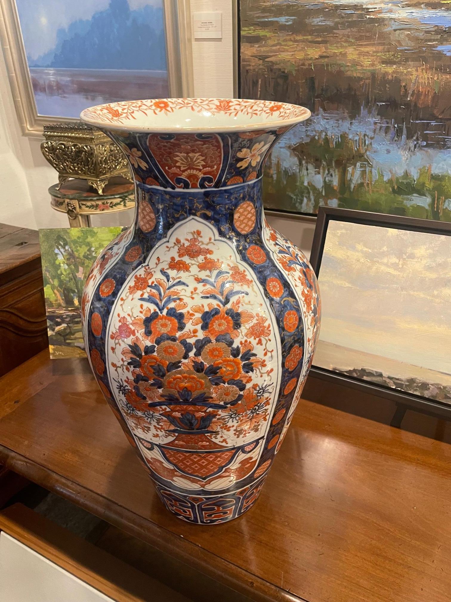 Porcelain Japanese Imari Temple Vase with all-over Floral Design, 19th Century For Sale