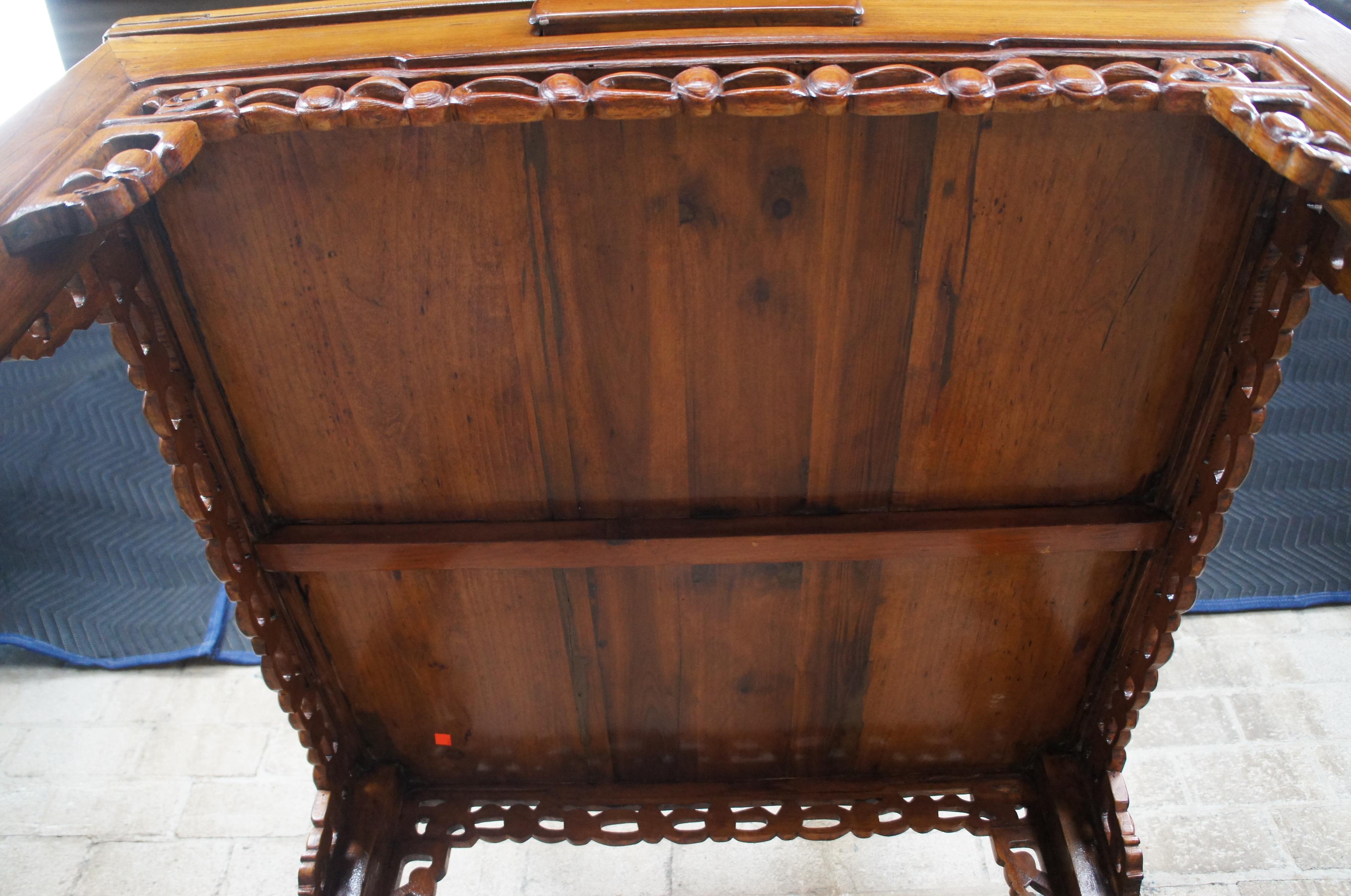 Japanese Imperial Meiji Style Elm Carved Chinoiserie Mahjong Dining Game Table 6