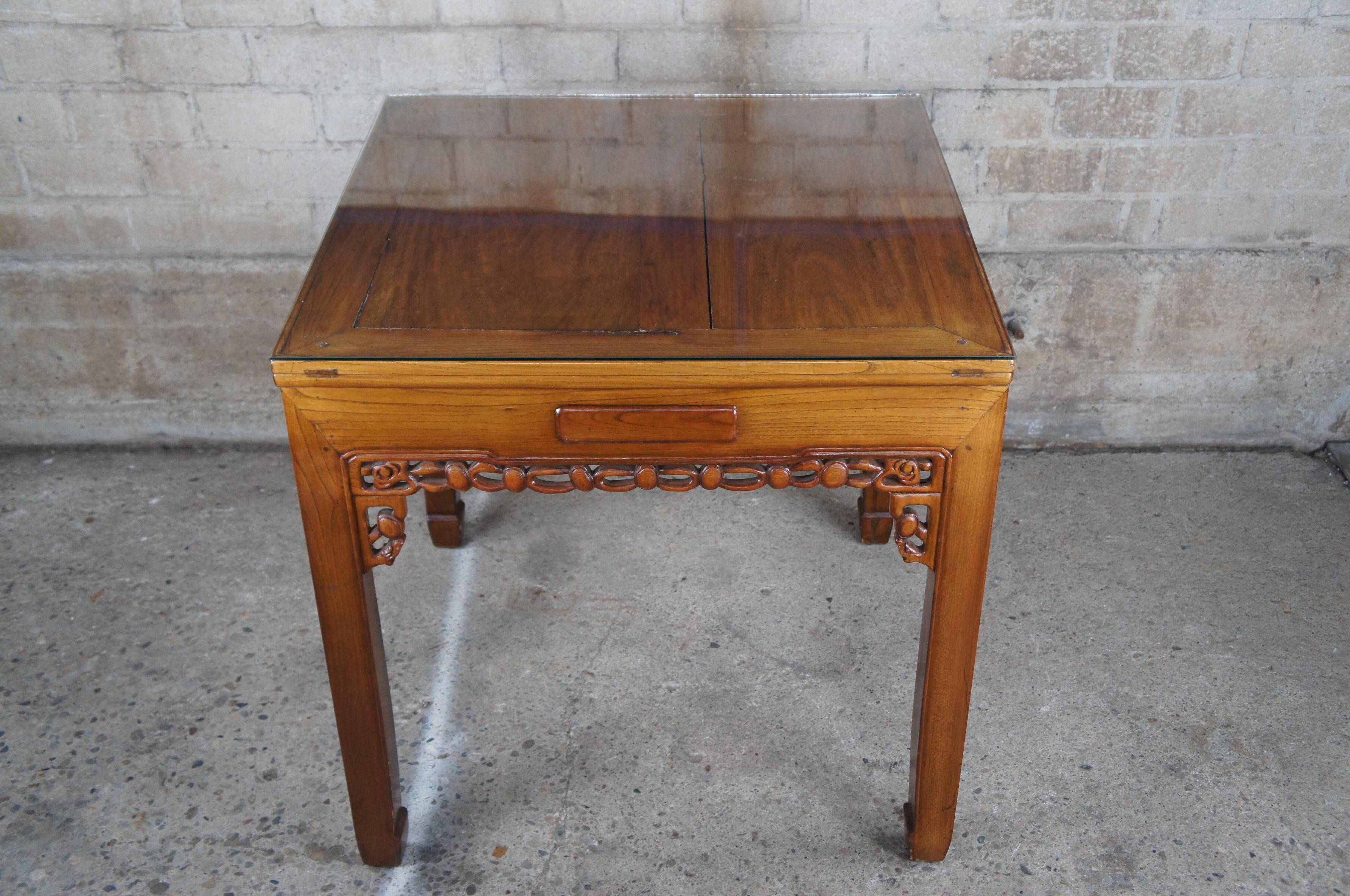 Japanese Imperial Meiji Style Elm Carved Chinoiserie Mahjong Dining Game Table 8