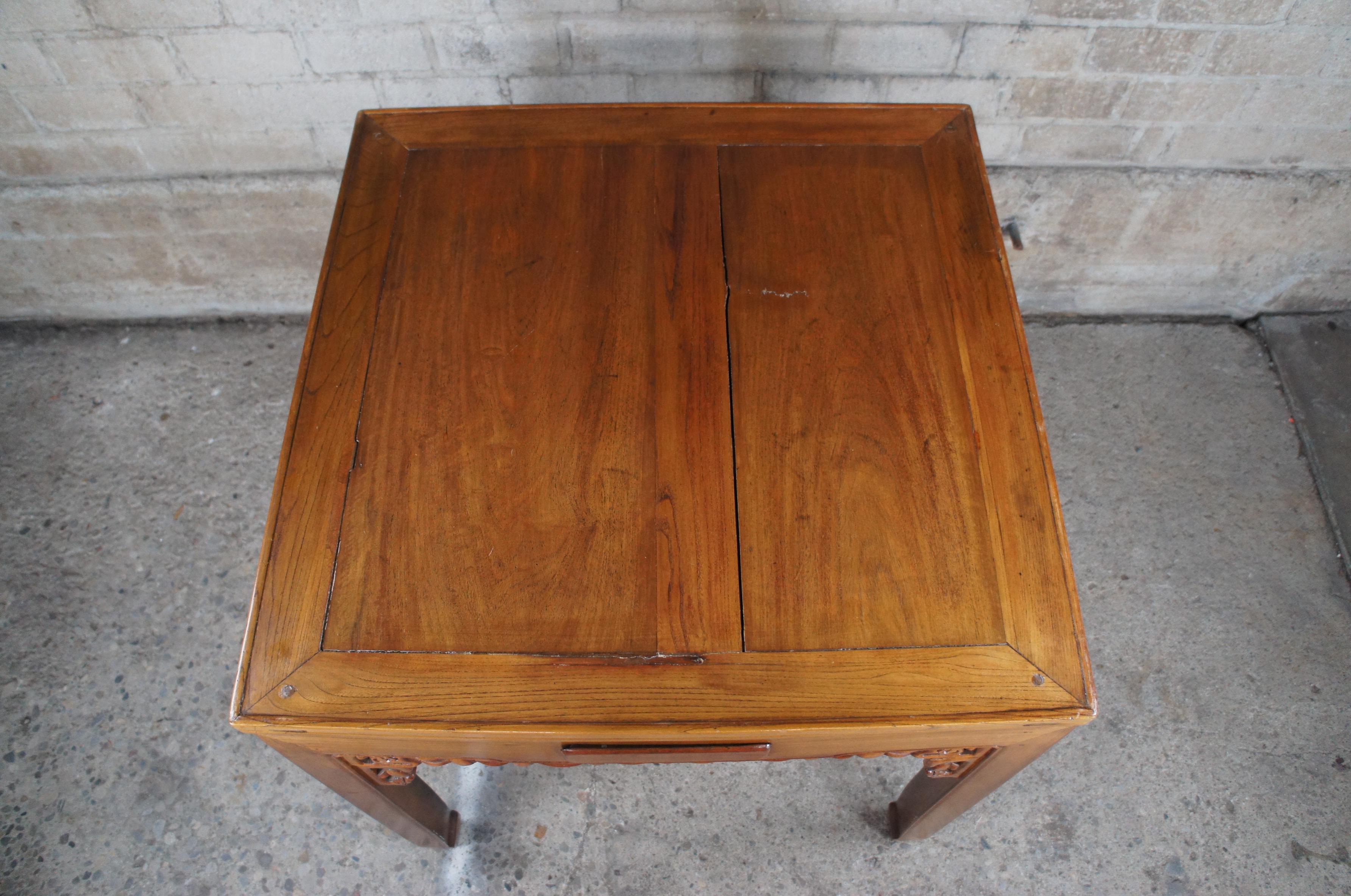 20th Century Japanese Imperial Meiji Style Elm Carved Chinoiserie Mahjong Dining Game Table