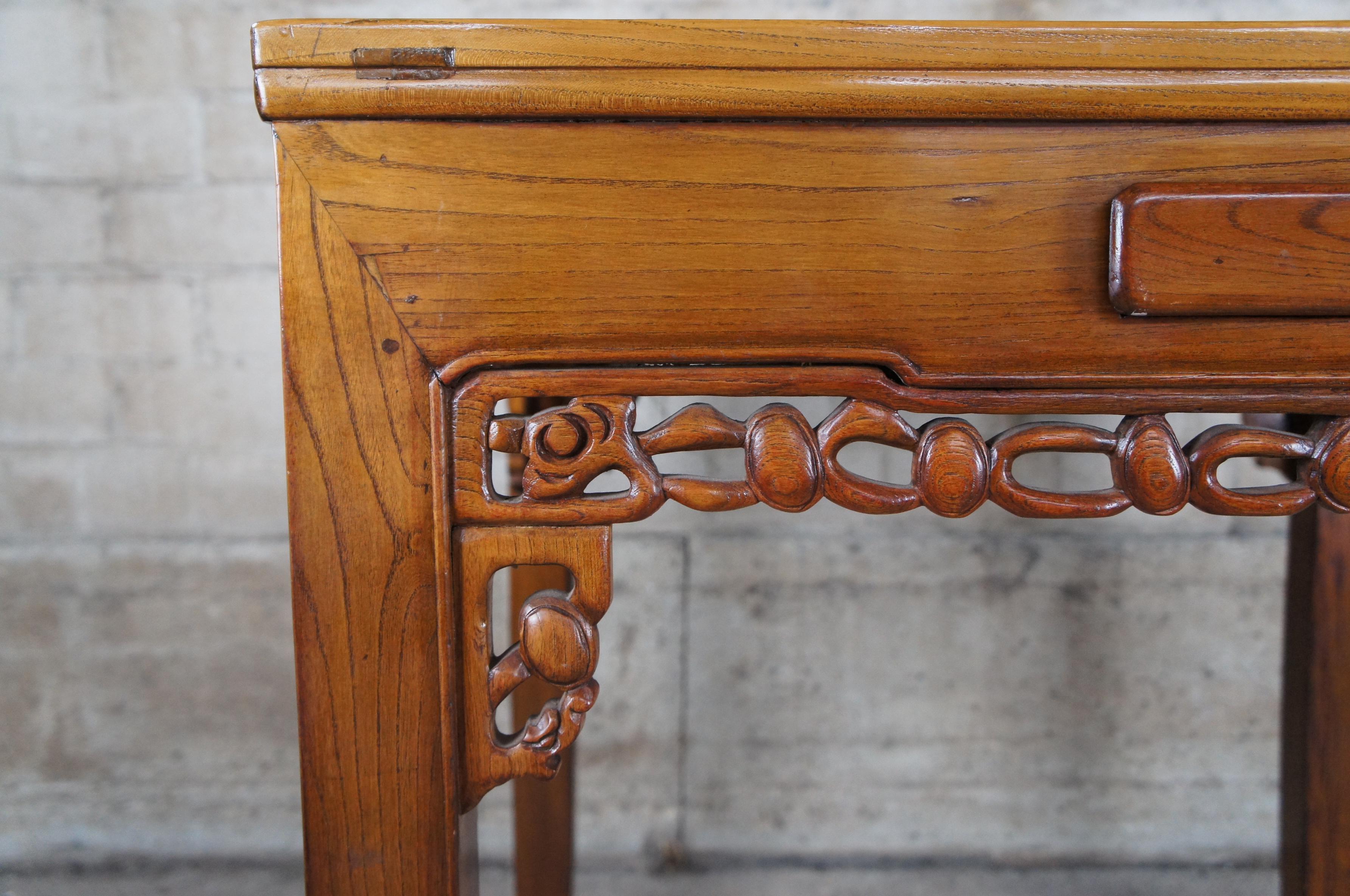 Japanese Imperial Meiji Style Elm Carved Chinoiserie Mahjong Dining Game Table 4