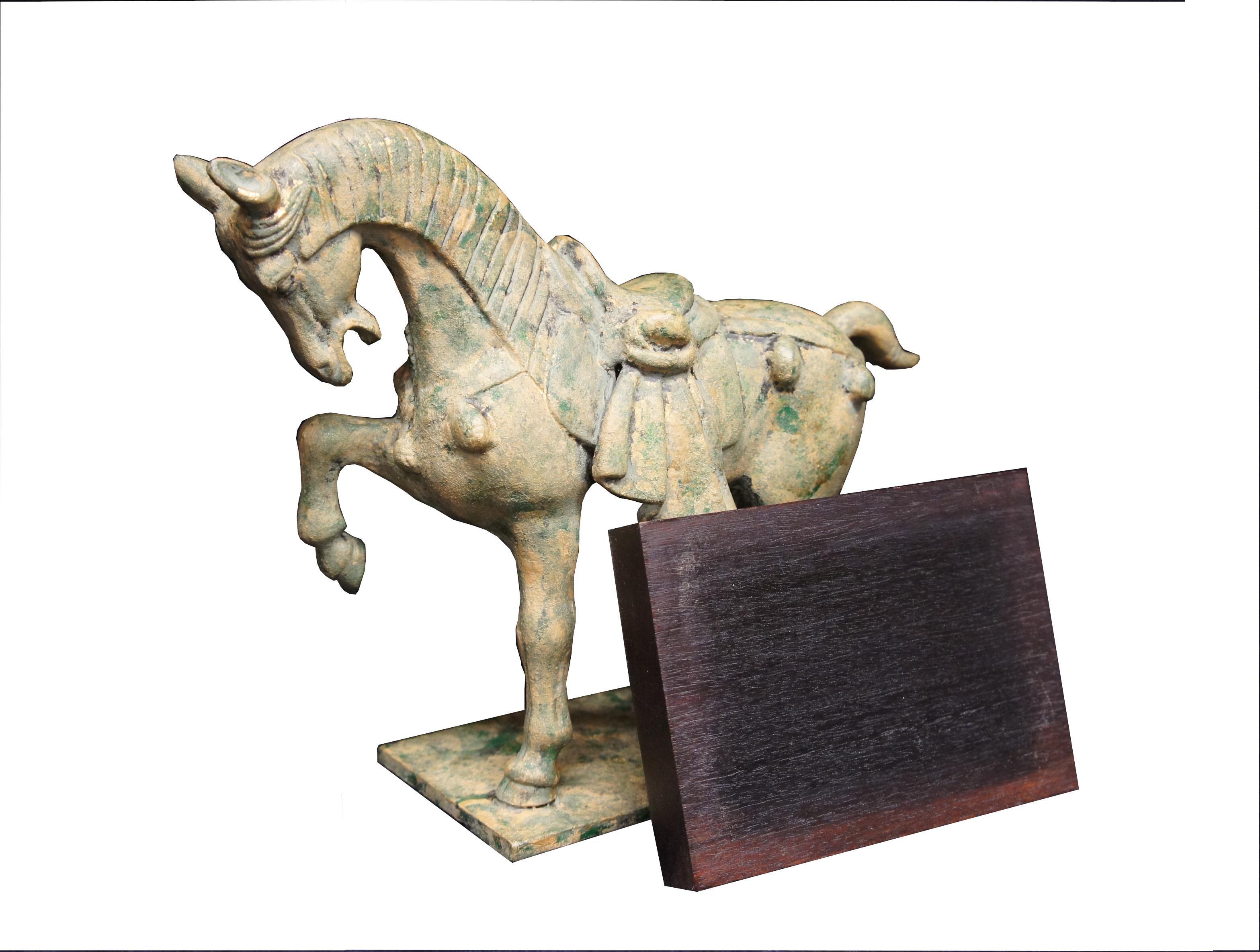 Japanese Imperial Tang Dynasty Style Cast Bronze Horse Figure Statue Sculpture In Good Condition In Dayton, OH