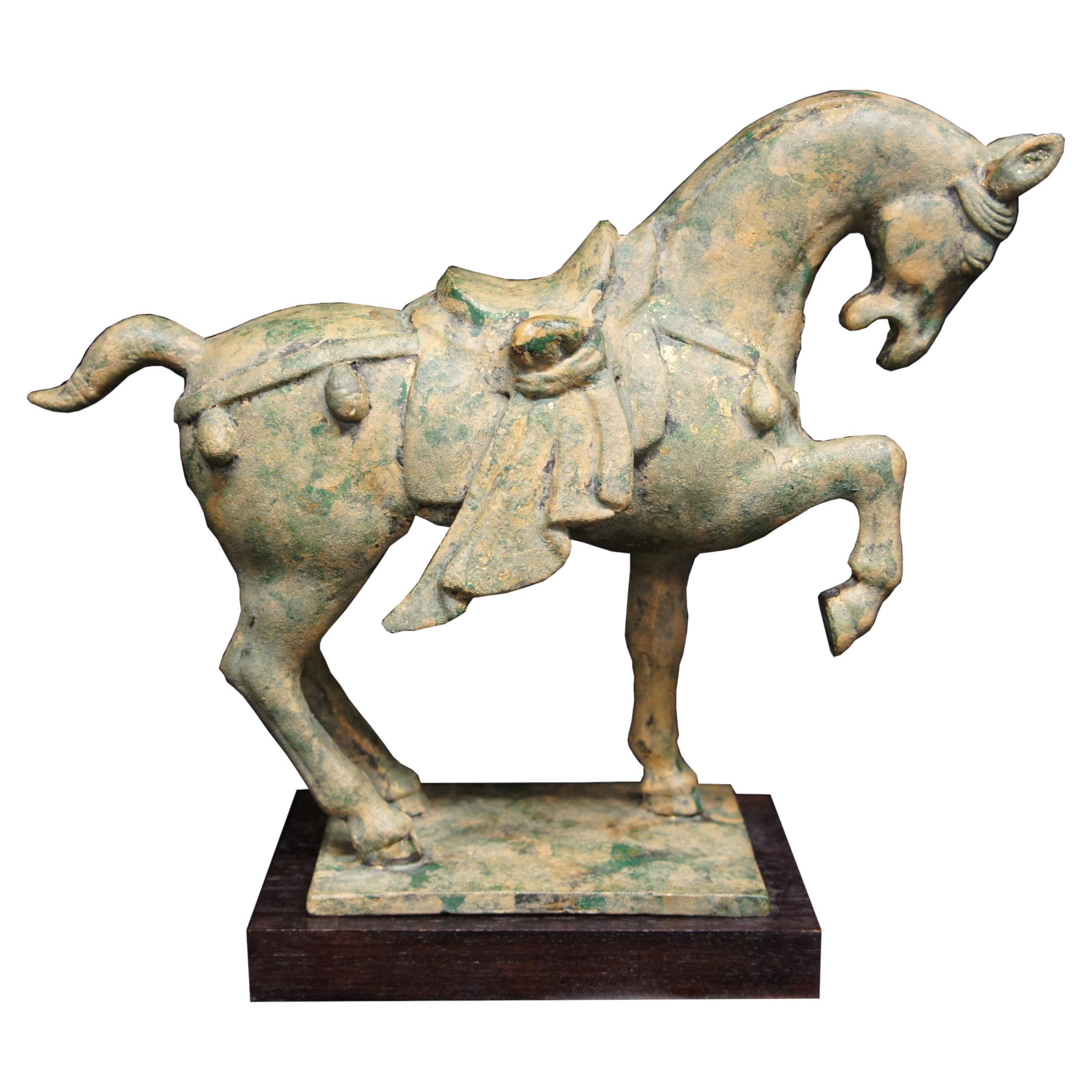 Japanese Imperial Tang Dynasty Style Cast Bronze Horse Figure Statue Sculpture For Sale