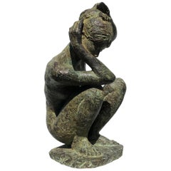 Japanese Important Bronze "Bathing Beauty” Midcentury Sculptor Takashi