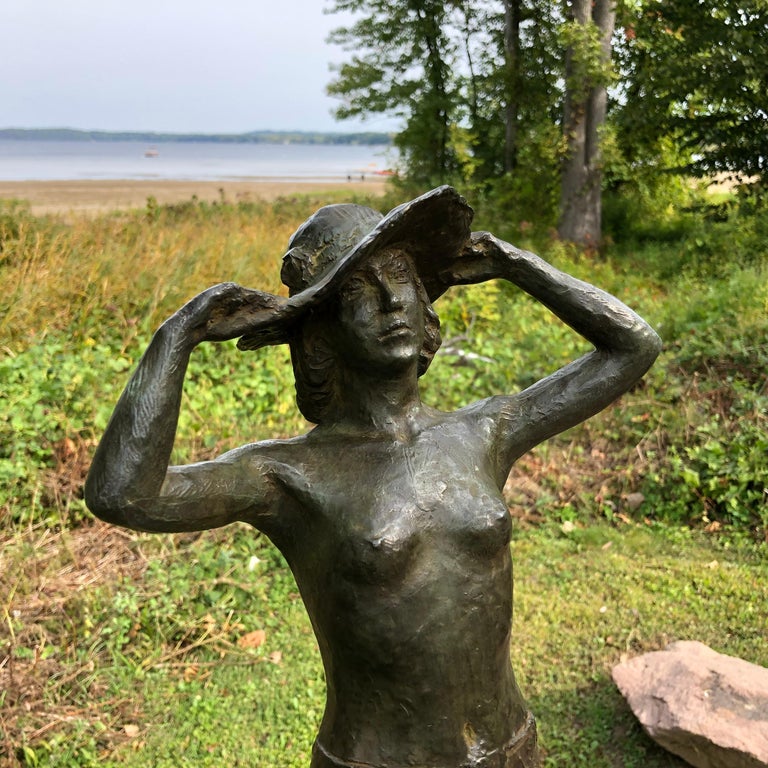 Mid-Century Modern Japanese Important Bronze Lady With A Newport Hat  For Sale