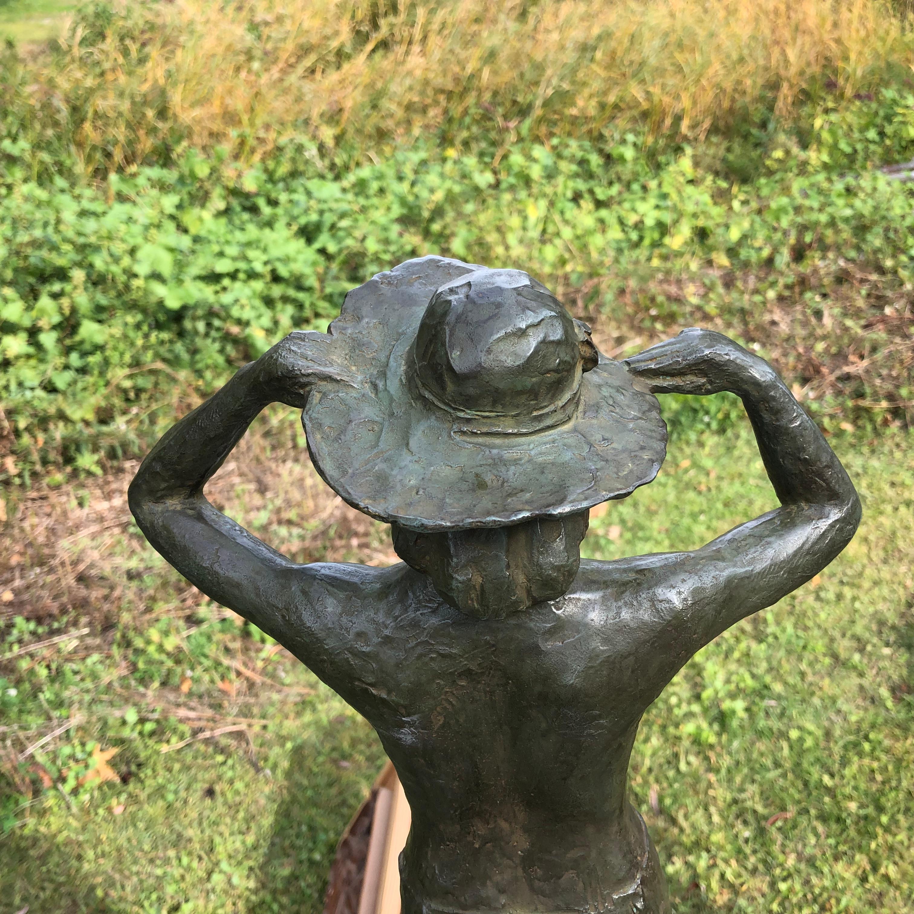 20th Century Japanese Important Bronze Lady With A Newport Hat  For Sale