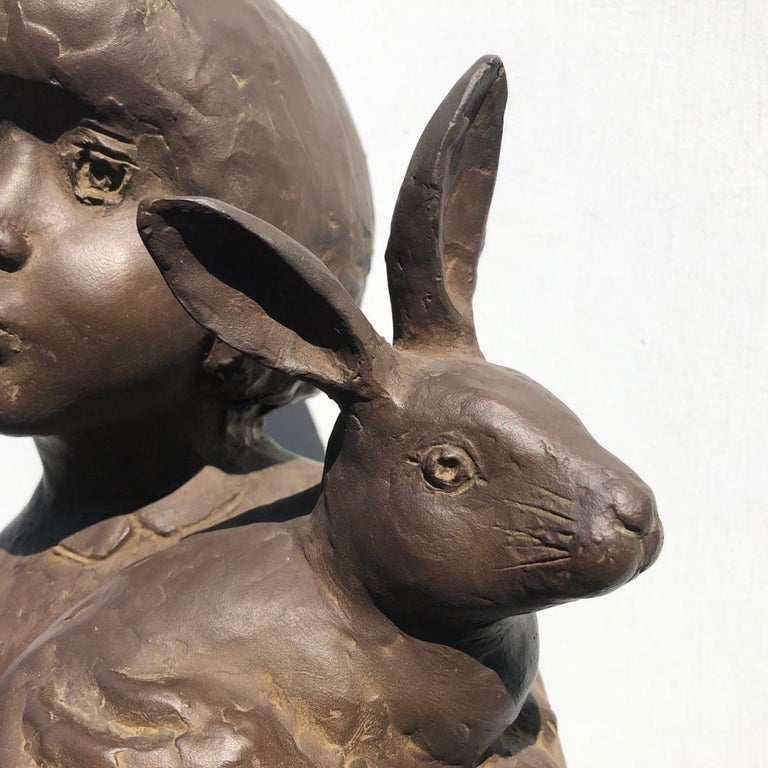 Japanese Important Bronze Rabbit Girl  For Sale 3