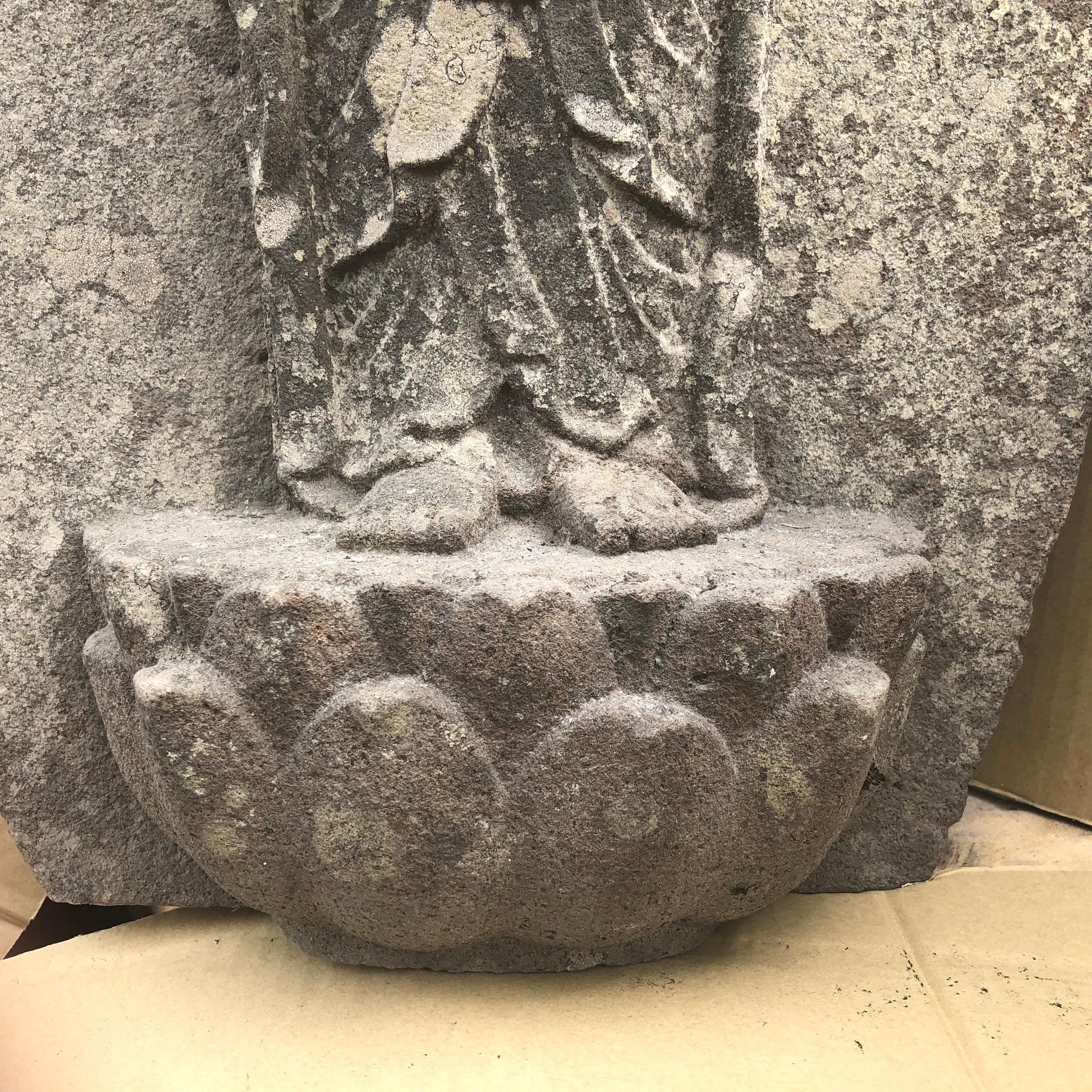 Japanese Important Stone Kanon Guan Yin Beautiful Face & Adoration Pose 6