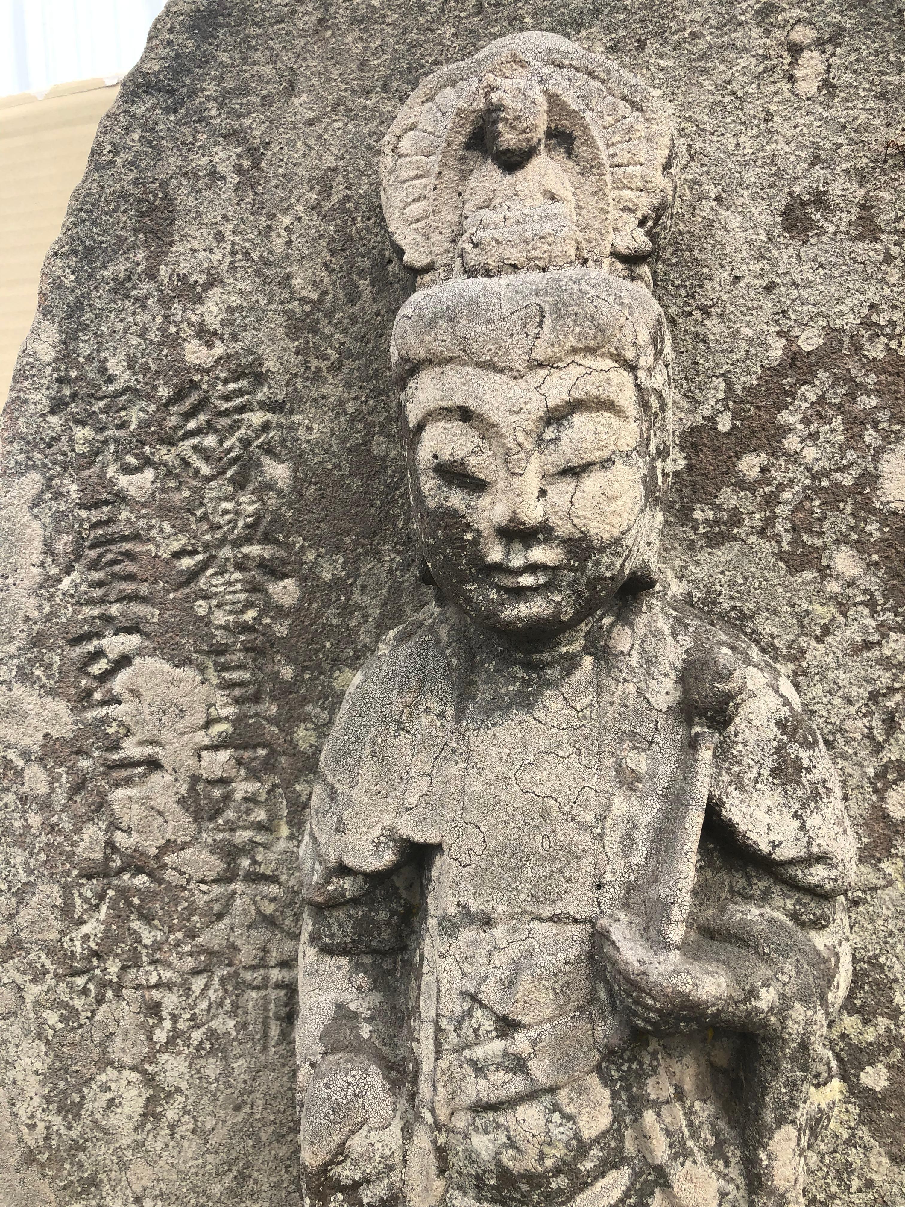 Japanese Important Stone Kanon Guan Yin Beautiful Face & Adoration Pose 5