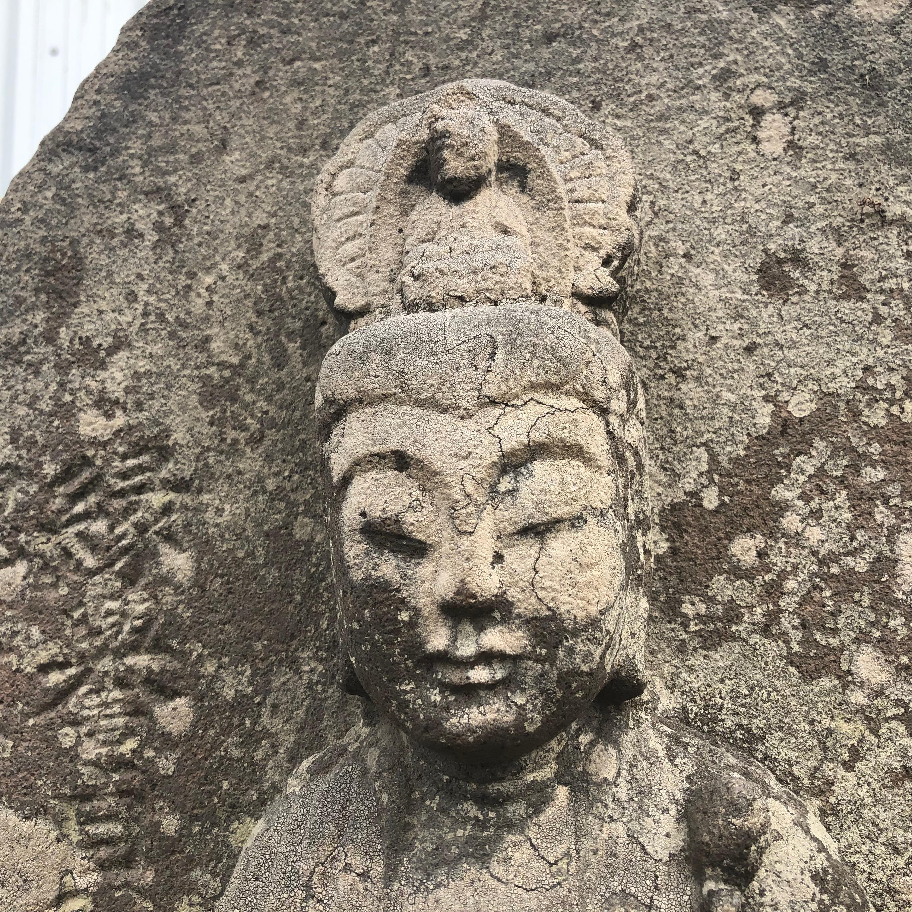 Japanese Important Stone Kanon Guan Yin Beautiful Face & Adoration Pose 1