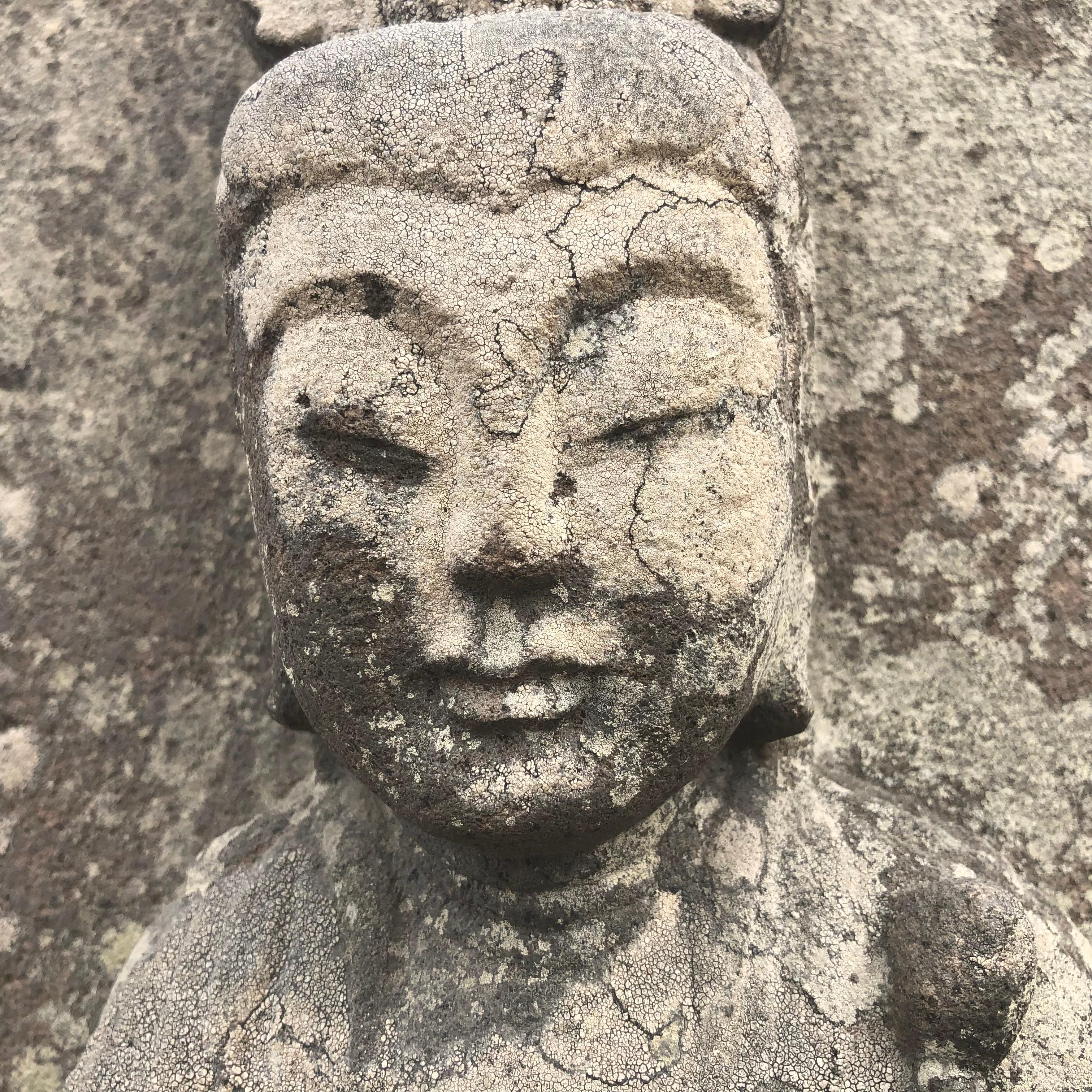 Japanese Important Stone Kanon Guan Yin Beautiful Face & Adoration Pose 4