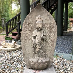 Japanese Important Stone Kanon Guan Yin Beautiful Face and Adoration Pose