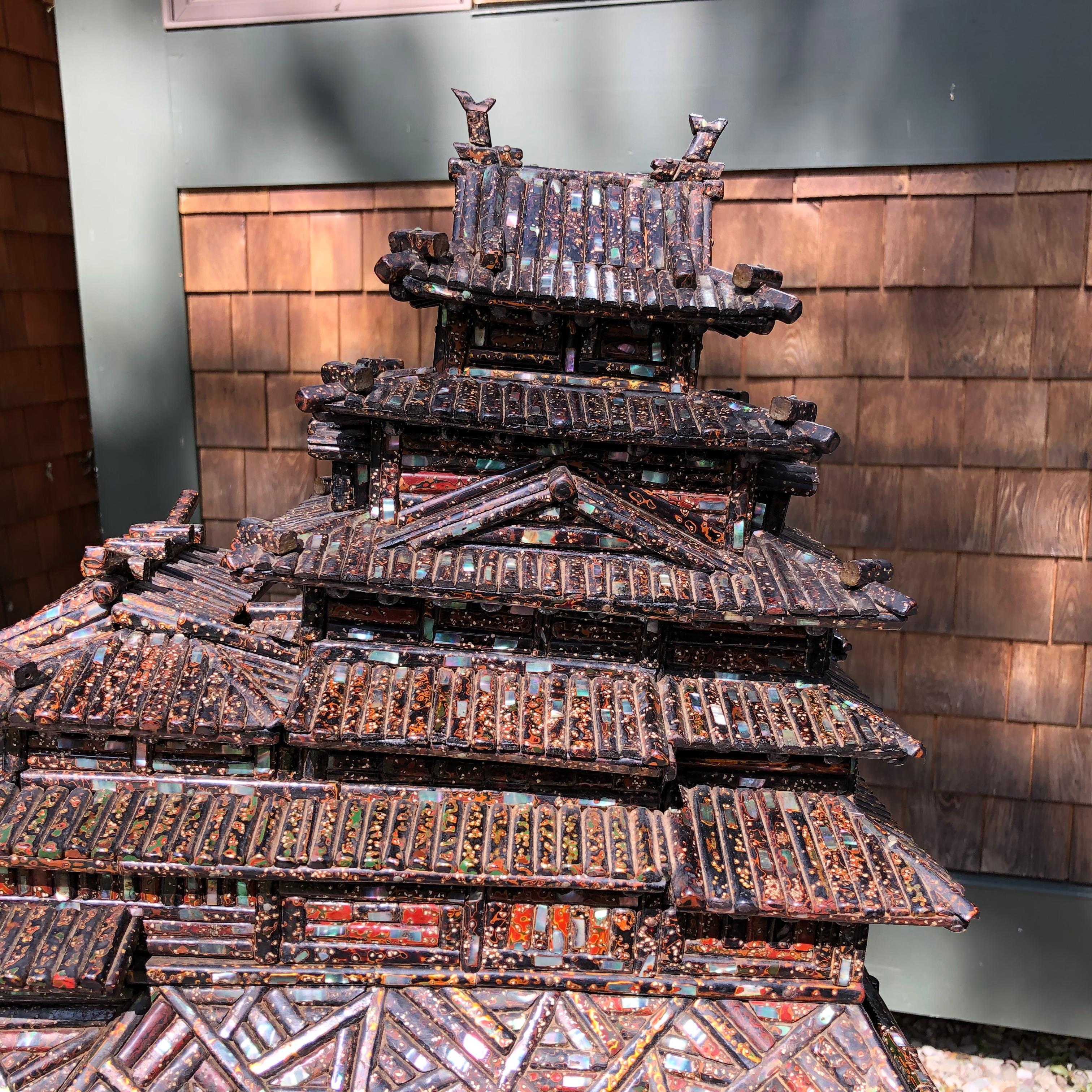 Japanese Important  Black Lacquer Masterpiece Castle 9