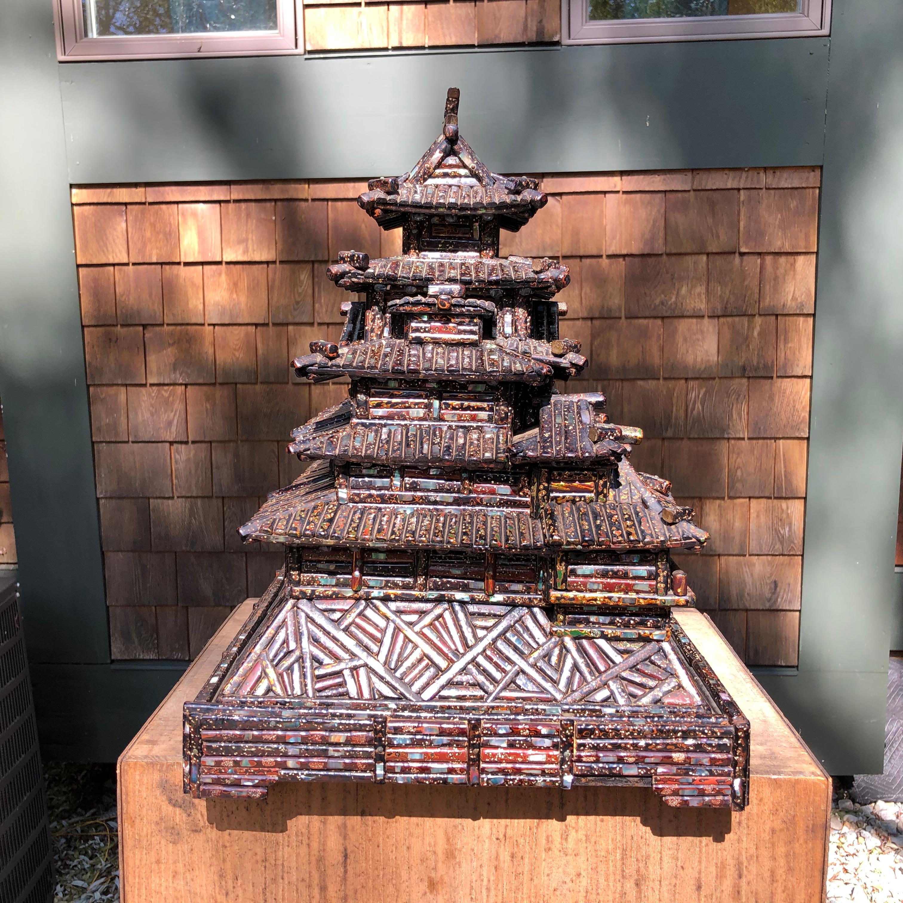 Japanese Important  Black Lacquer Masterpiece Castle 12