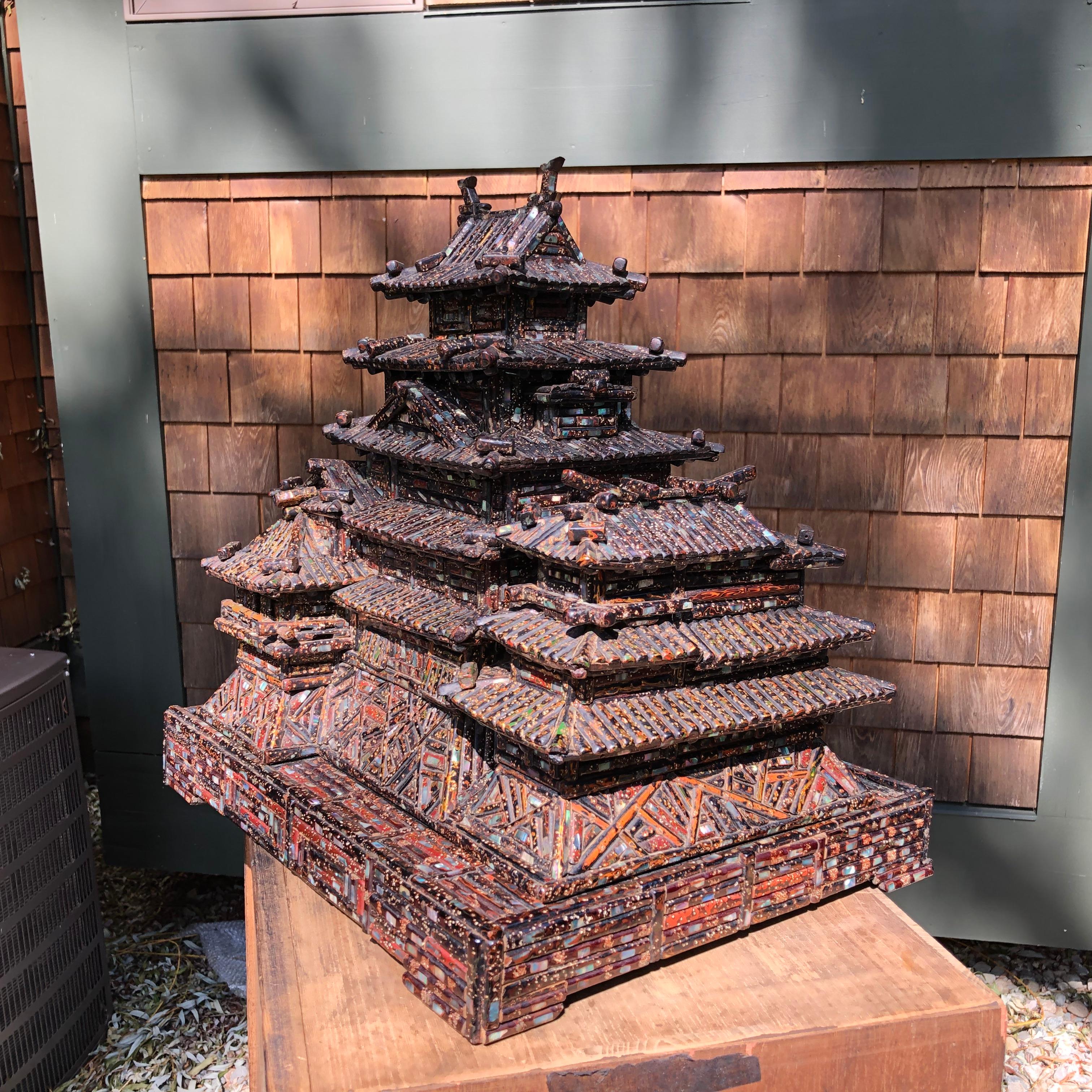 Taisho Japanese Important  Black Lacquer Masterpiece Castle