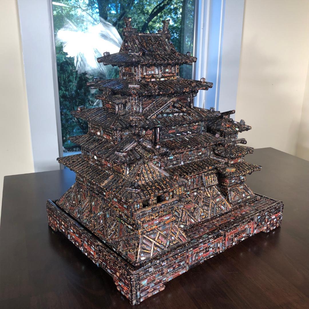 Hand-Crafted Japanese Important  Black Lacquer Masterpiece Castle