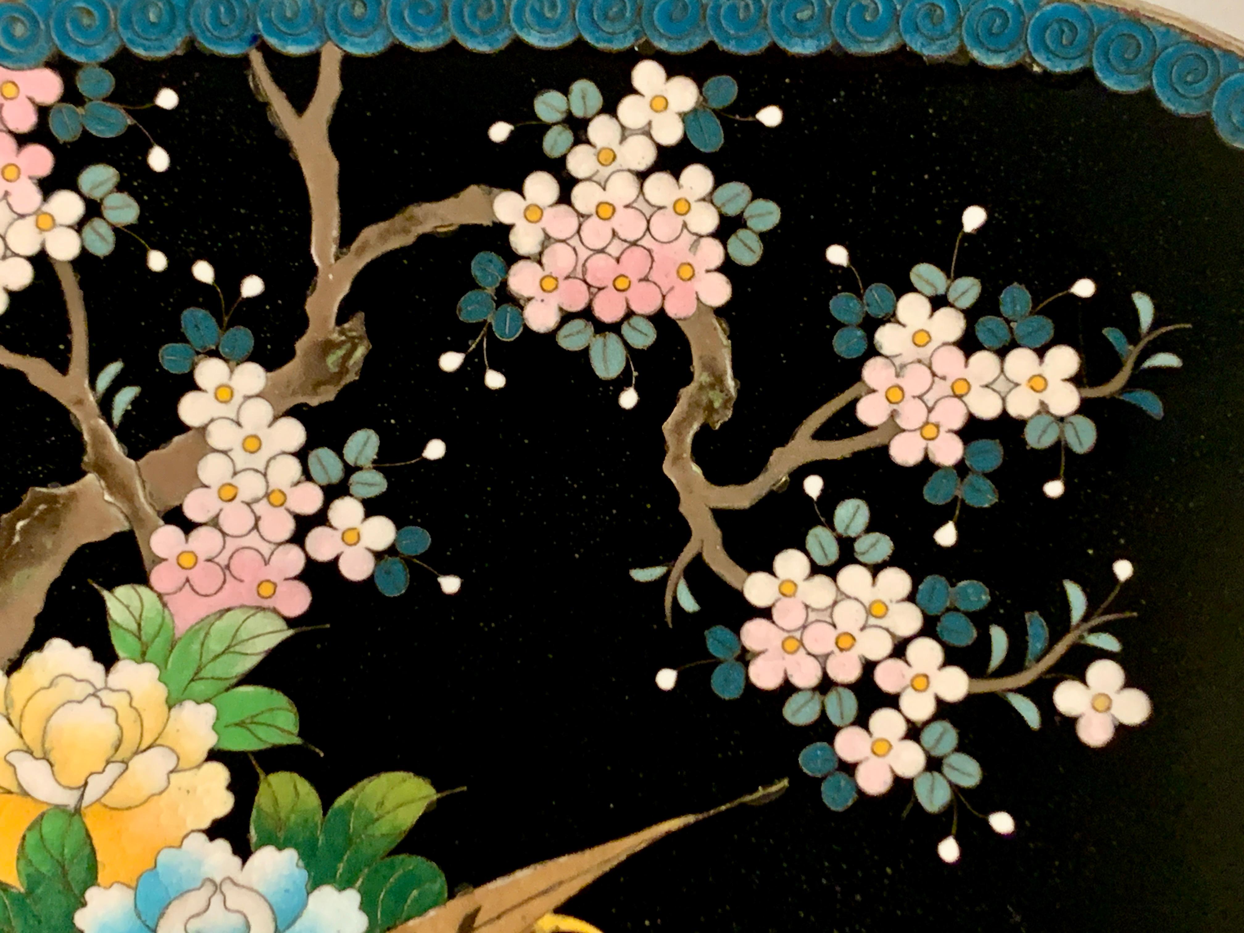 Early 20th Century Japanese Inaba Black Ground Cloisonne Enamel Square Dish, Meiji Period, Japan