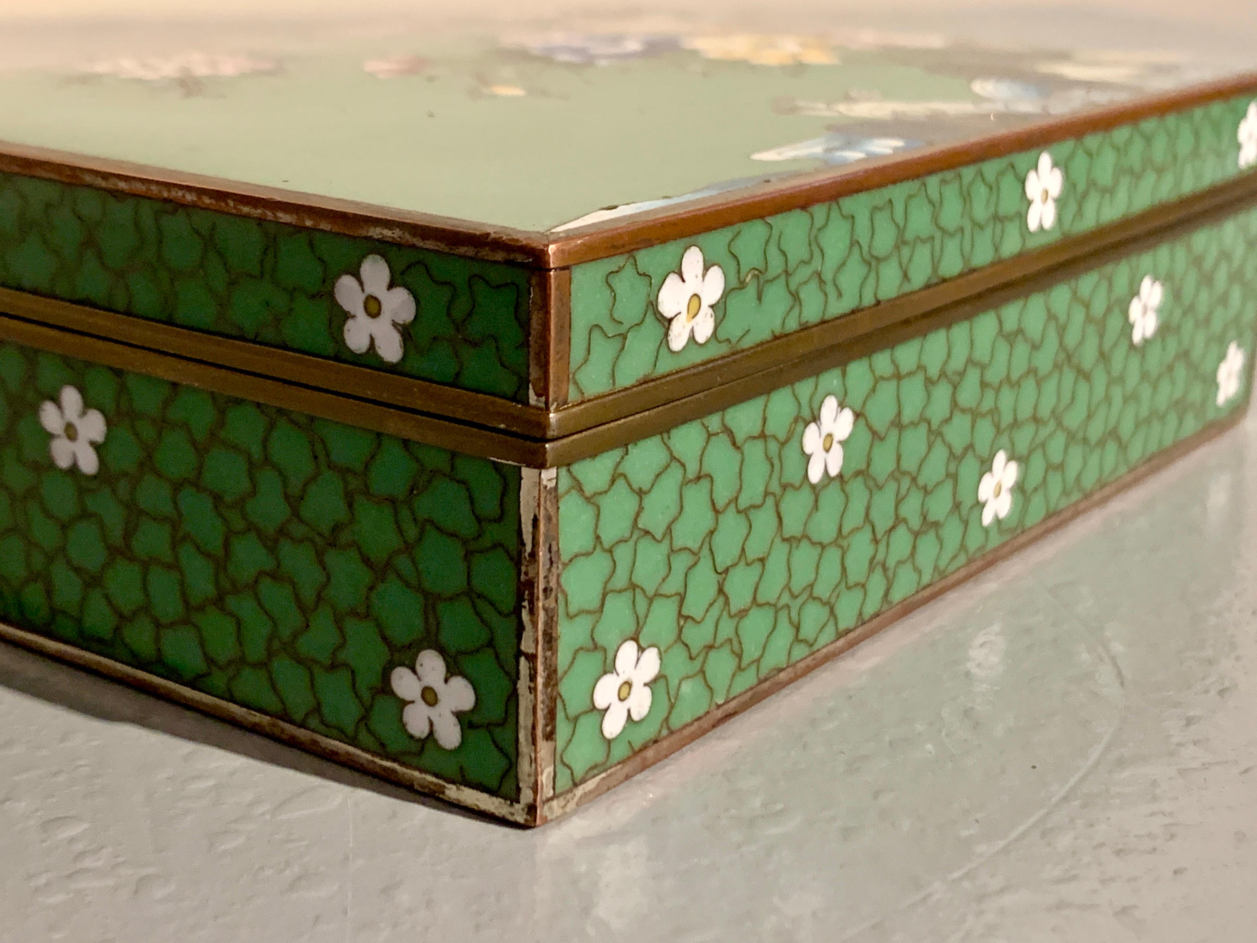Brass Japanese Inaba Cloisonne Trinket Box, Meiji Period, Japan