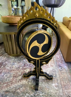 Japanese Inari Fox Fire Shinto Shrine Temple Edo Period Taiko Drum on Stand