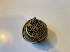 Japanese Incense Burner in Hand-Etched Brass with Komainu, Signed