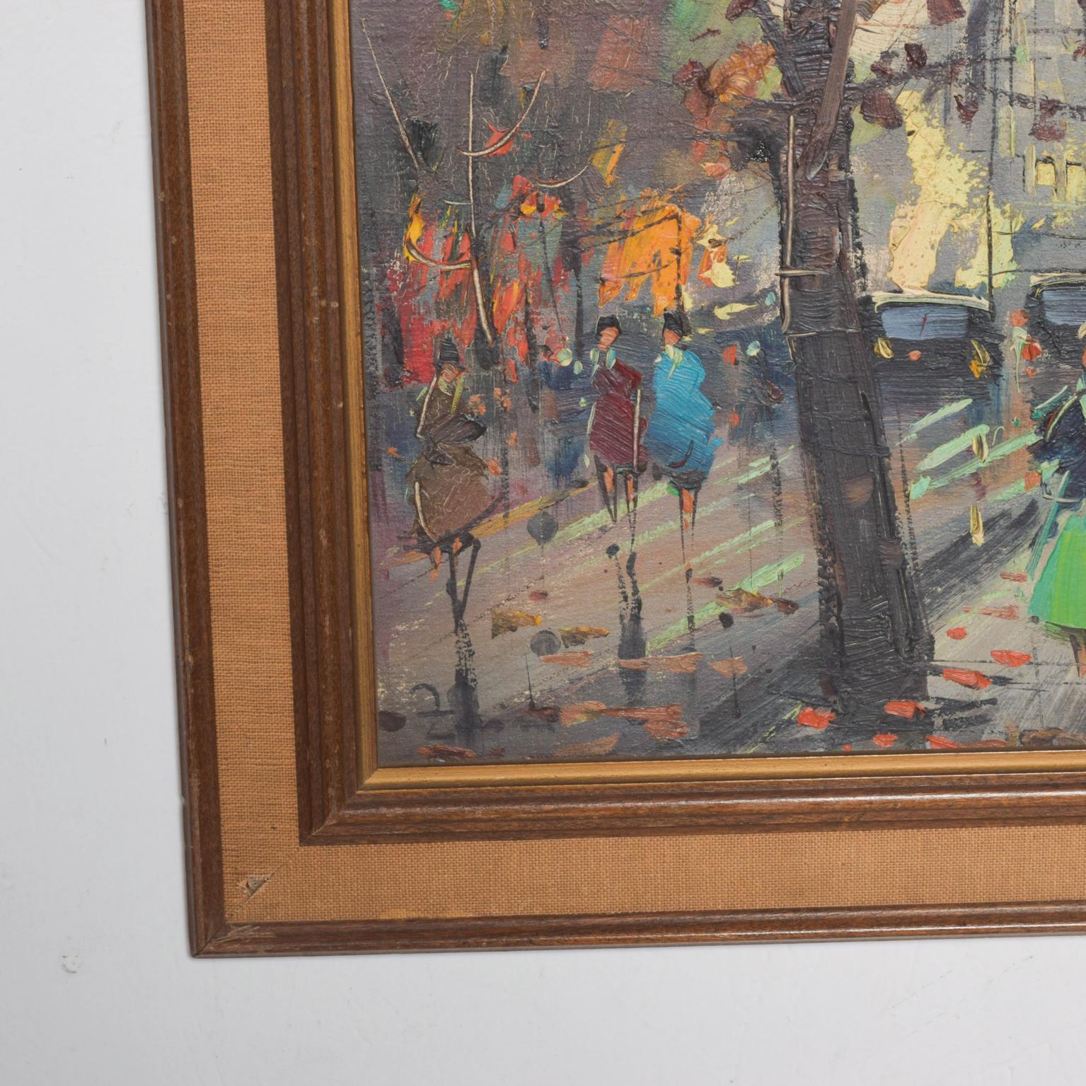 Japanese Influenced Mid Century Modern Art European Landscape Oil Painting In Good Condition In Chula Vista, CA