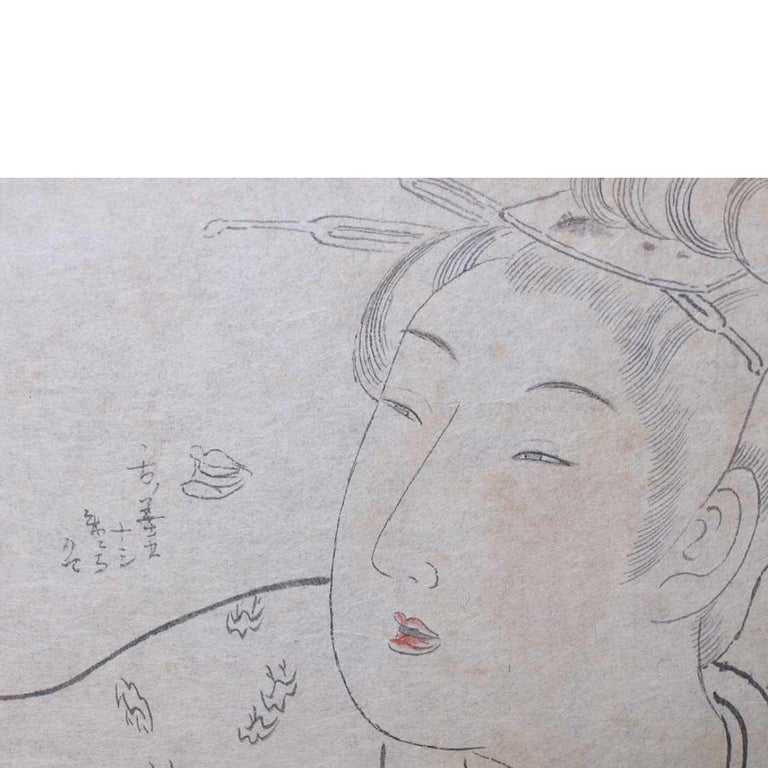 Japanese Ink on Paper Wood Block Shunga Artist’s Color and Pattern ...