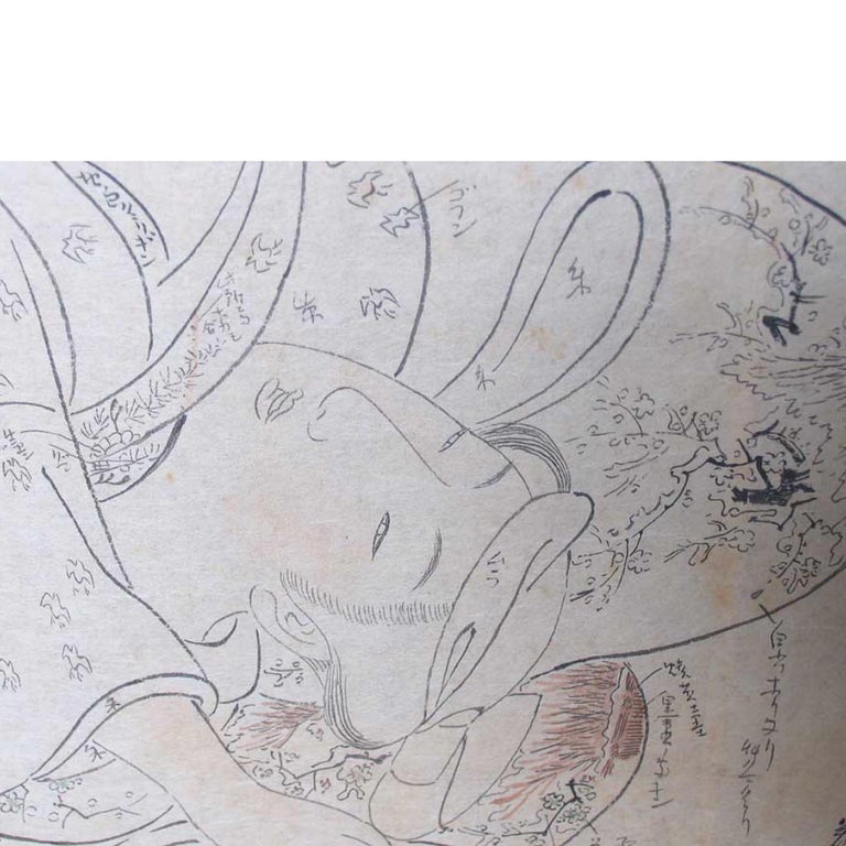Japanese Ink on Paper Wood Block Shunga Artist’s Color and Pattern ...