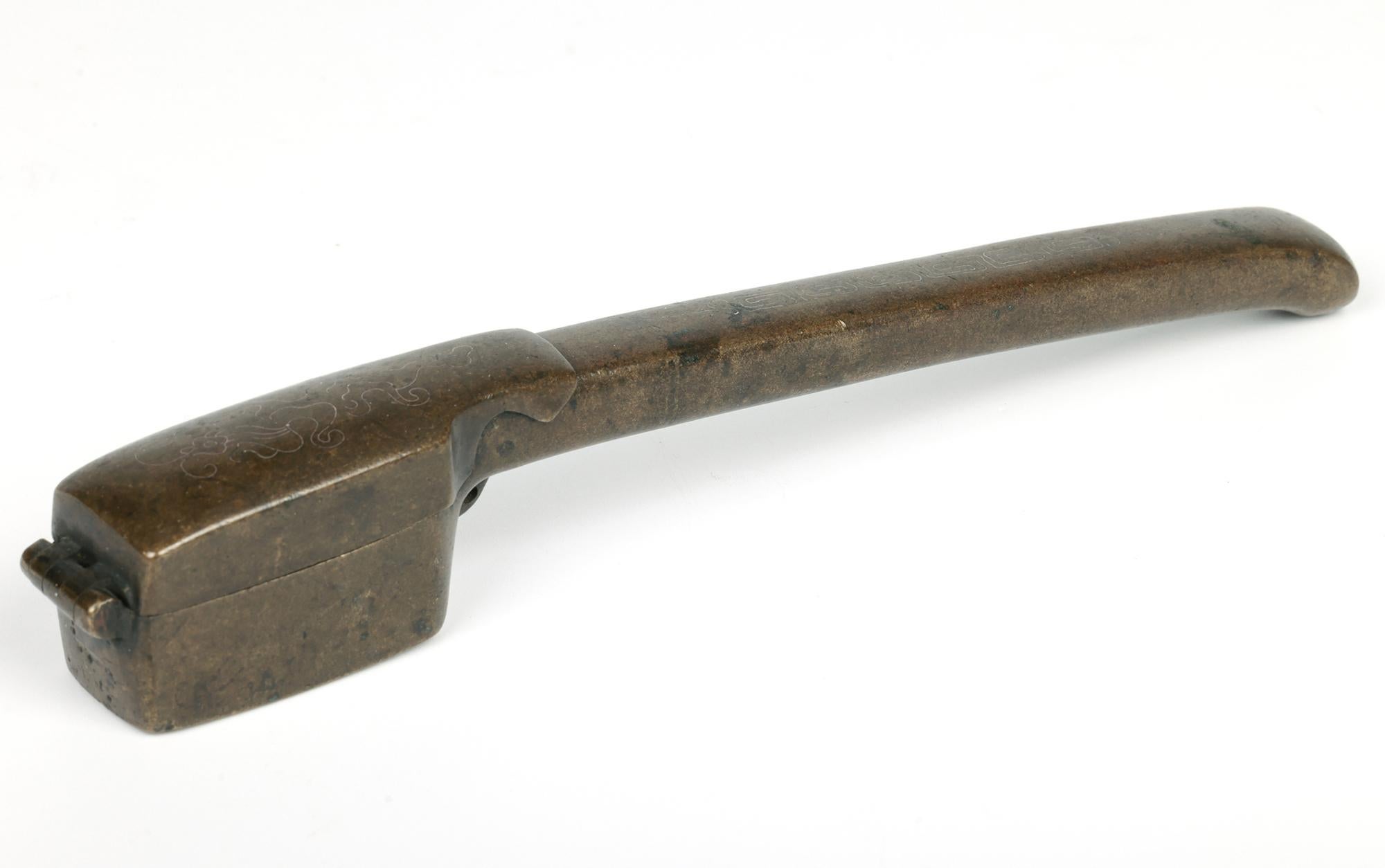 19th Century Japanese Inlaid Bronze Yatate Scholars Travelling Inkwell For Sale