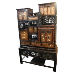 Antique Japanese Inlaid Cabinet Lacquered Chest Meiji Shrine 1860