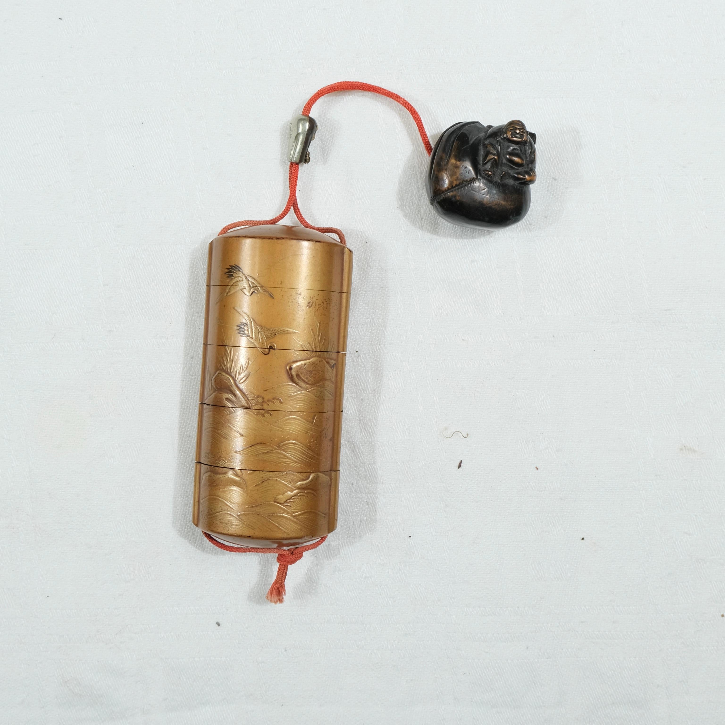 Japanese Inro in lacquer with a wooden netsuke, Late 19th c For Sale at ...